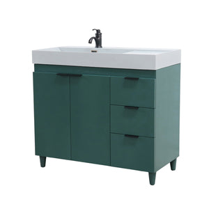 Hunter Green 39 in. Single Sink Freestanding Vanity, Light Gray Composite Granite Sink Top, Matte Black Hardware