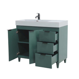 Hunter Green 39 in. Single Sink Freestanding Vanity, Light Gray Composite Granite Sink Top, Matte Black Hardware, open