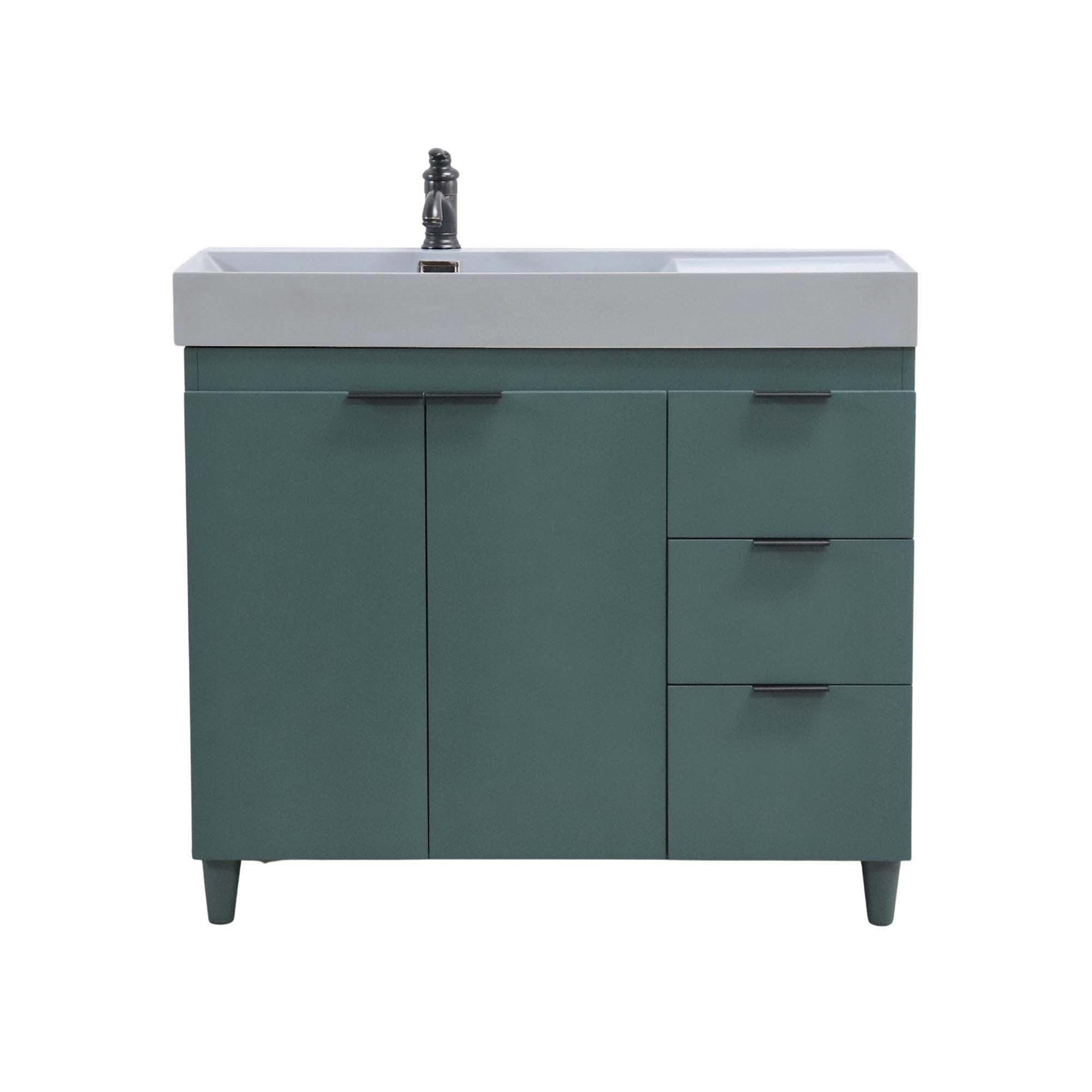 Hunter Green 39 in. Single Sink Freestanding Vanity, Light Gray Composite Granite Sink Top, Matte Black Hardware