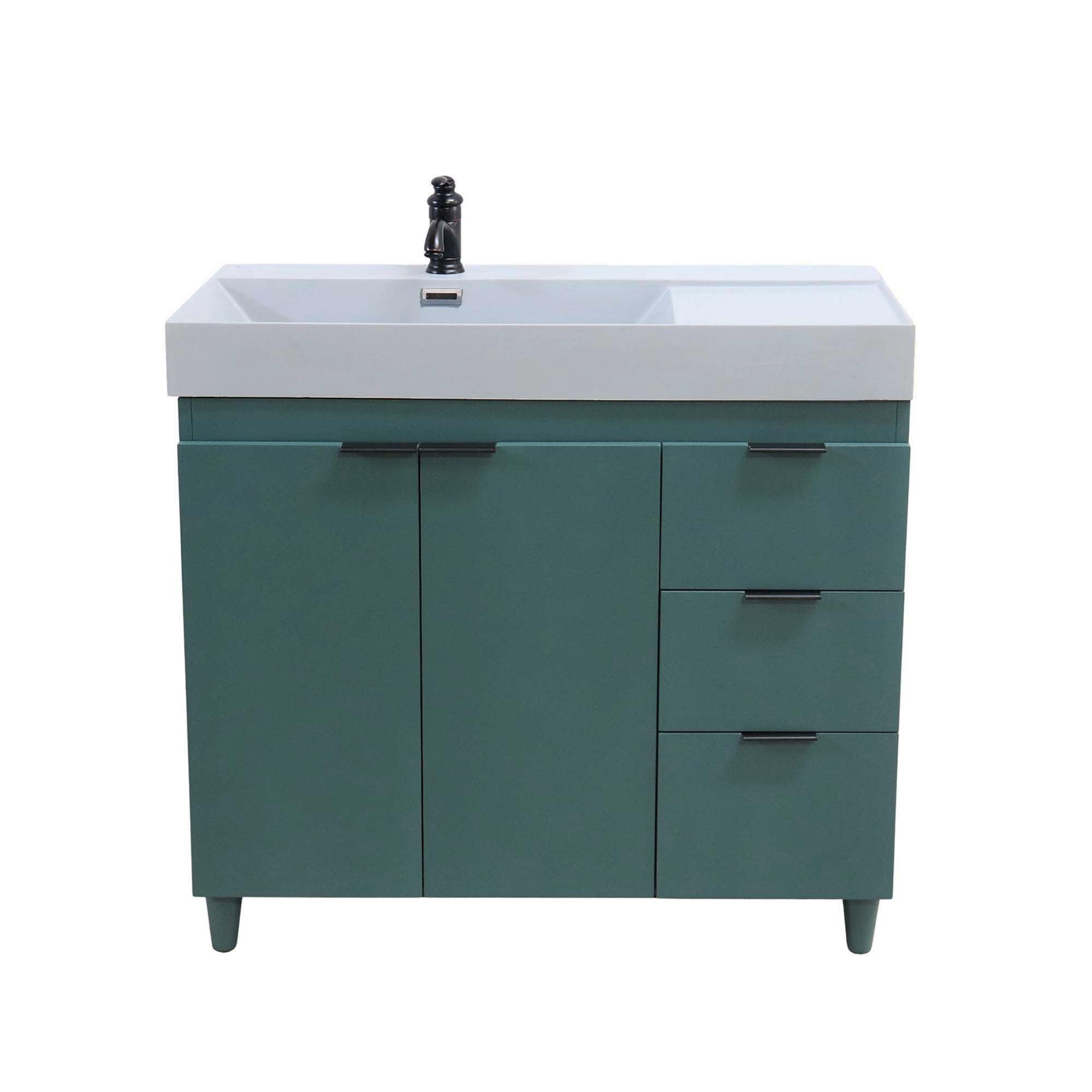 Hunter Green 39 in. Single Sink Freestanding Vanity, Light Gray Composite Granite Sink Top, Matte Black Hardware