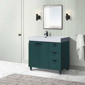 Hunter Green 39 in. Single Sink Freestanding Vanity, Light Gray Composite Granite Sink Top, Matte Black Hardware