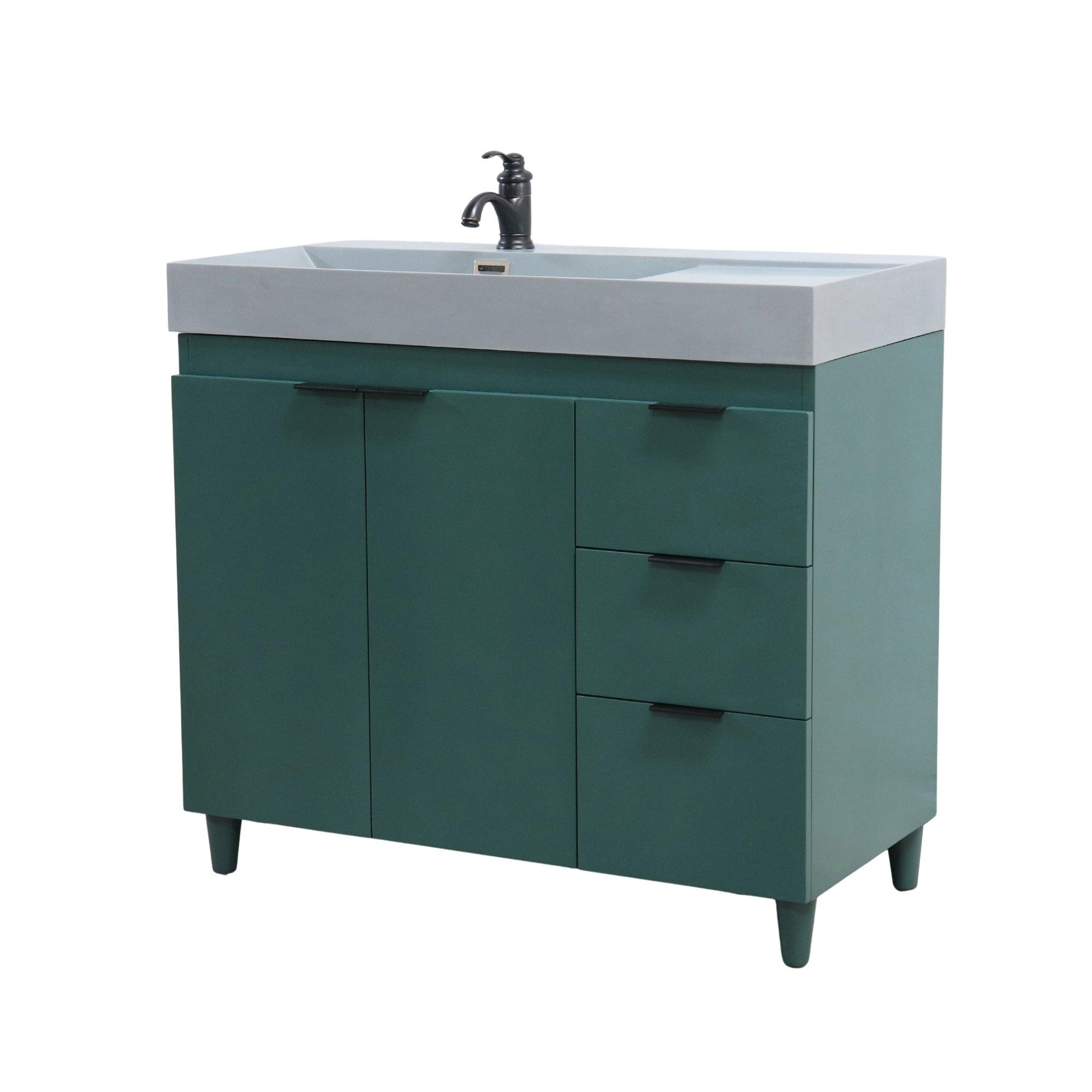 Hunter Green 39 in. Single Sink Freestanding Vanity, Light Gray Composite Granite Sink Top, Matte Black Hardware