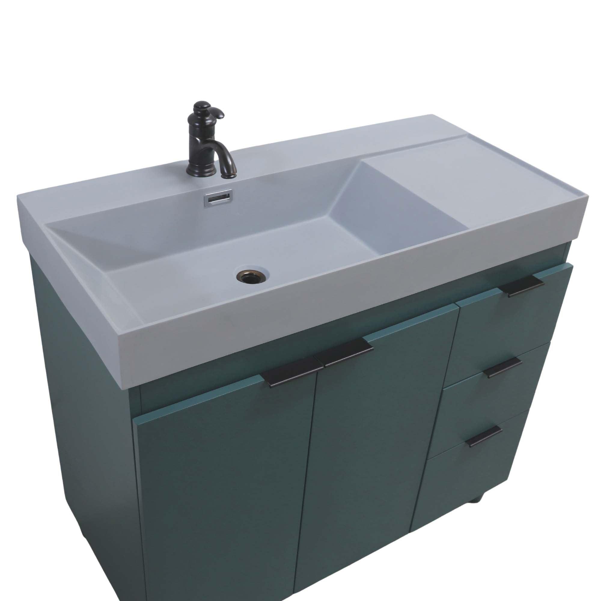 Hunter Green 39 in. Single Sink Freestanding Vanity, Light Gray Composite Granite Sink Top, Matte Black Hardware