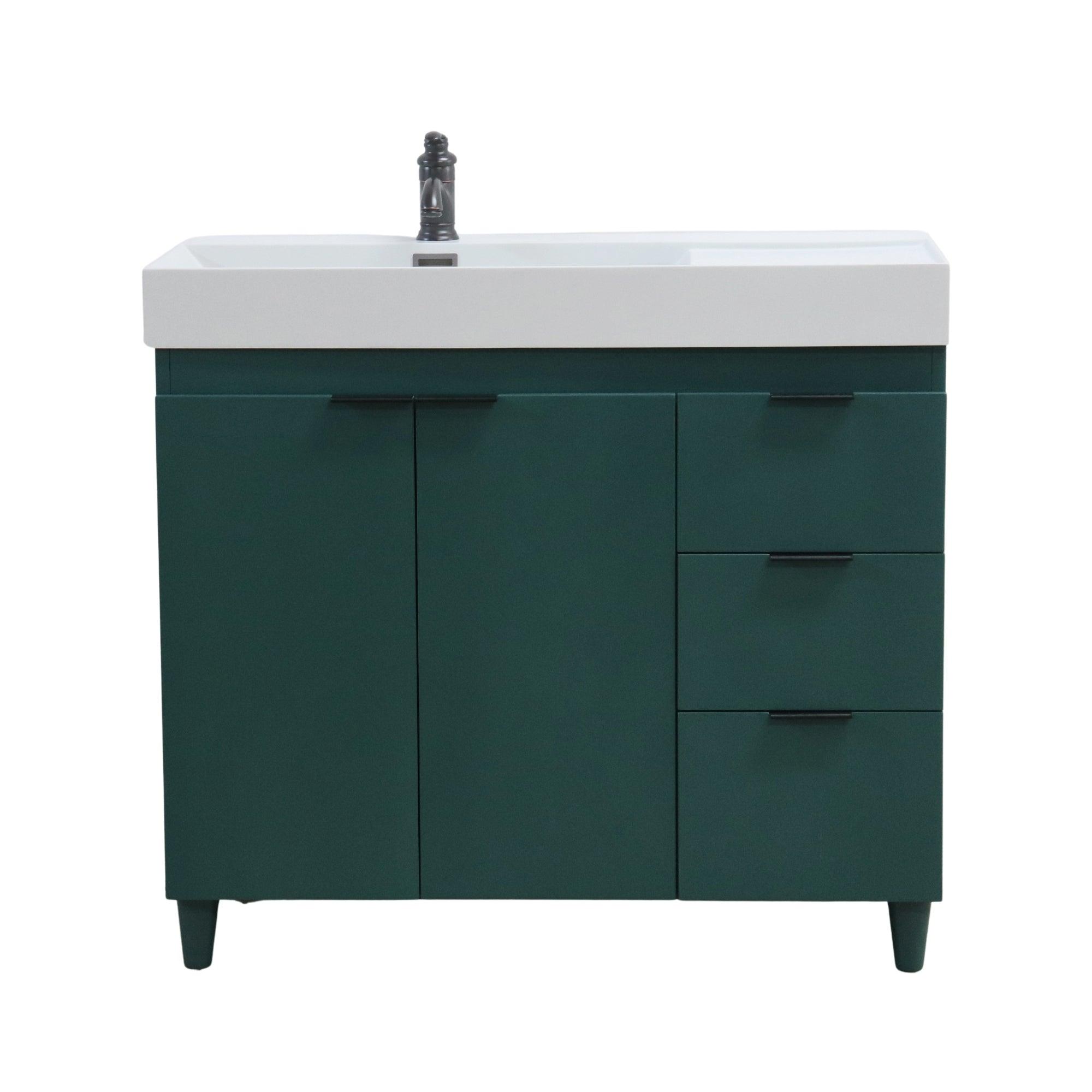 Hunter Green 39 in. Single Sink Freestanding Vanity, White Composite Granite Sink Top, Matte Black Hardware