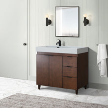 Load image into Gallery viewer, Walnut 39 in. Single Sink Freestanding Vanity, Light Gray  Composite Granite Sink Top, Matte Black Hardware