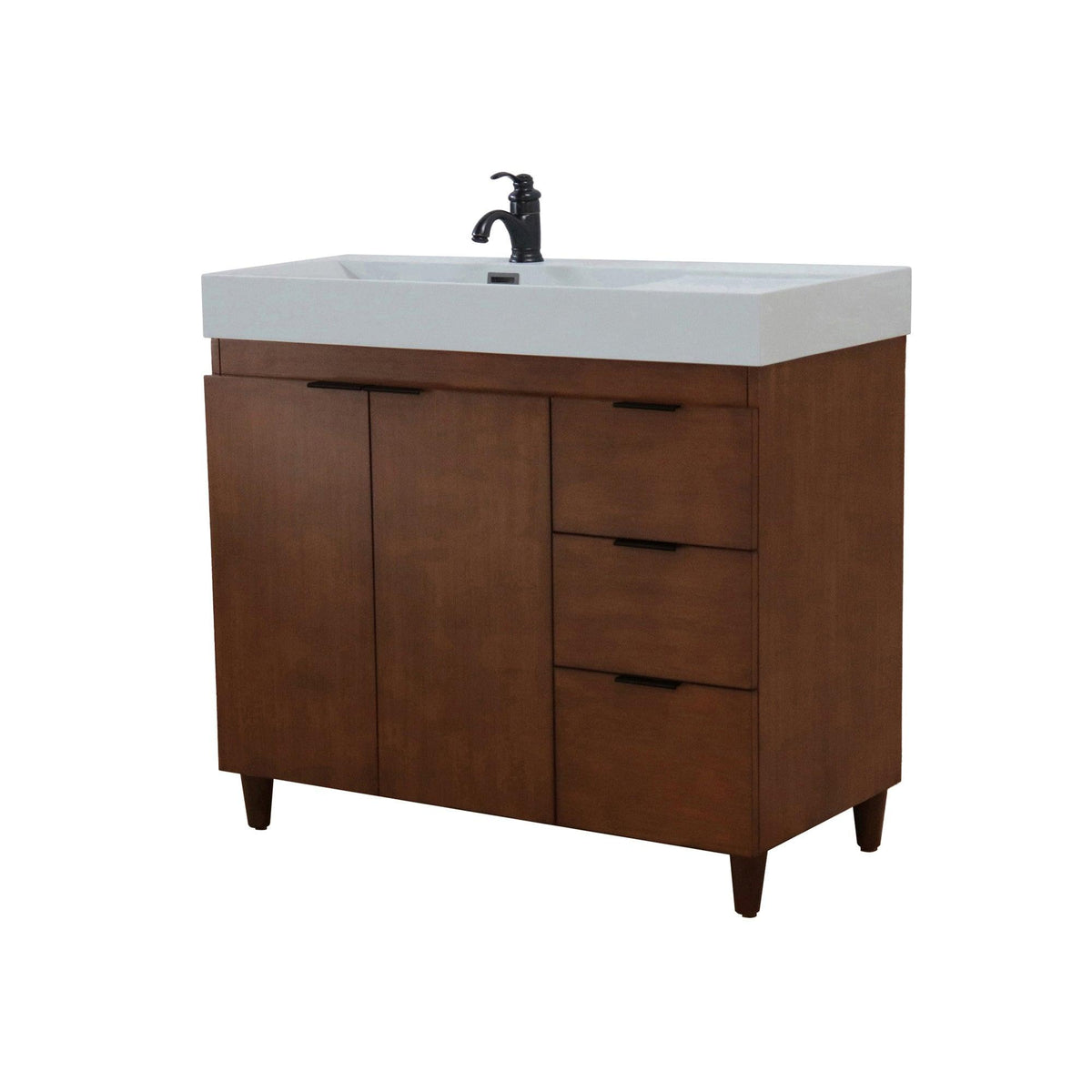 Walnut 39 in. Single Sink Freestanding Vanity, Light Gray  Composite Granite Sink Top, Matte Black Hardware