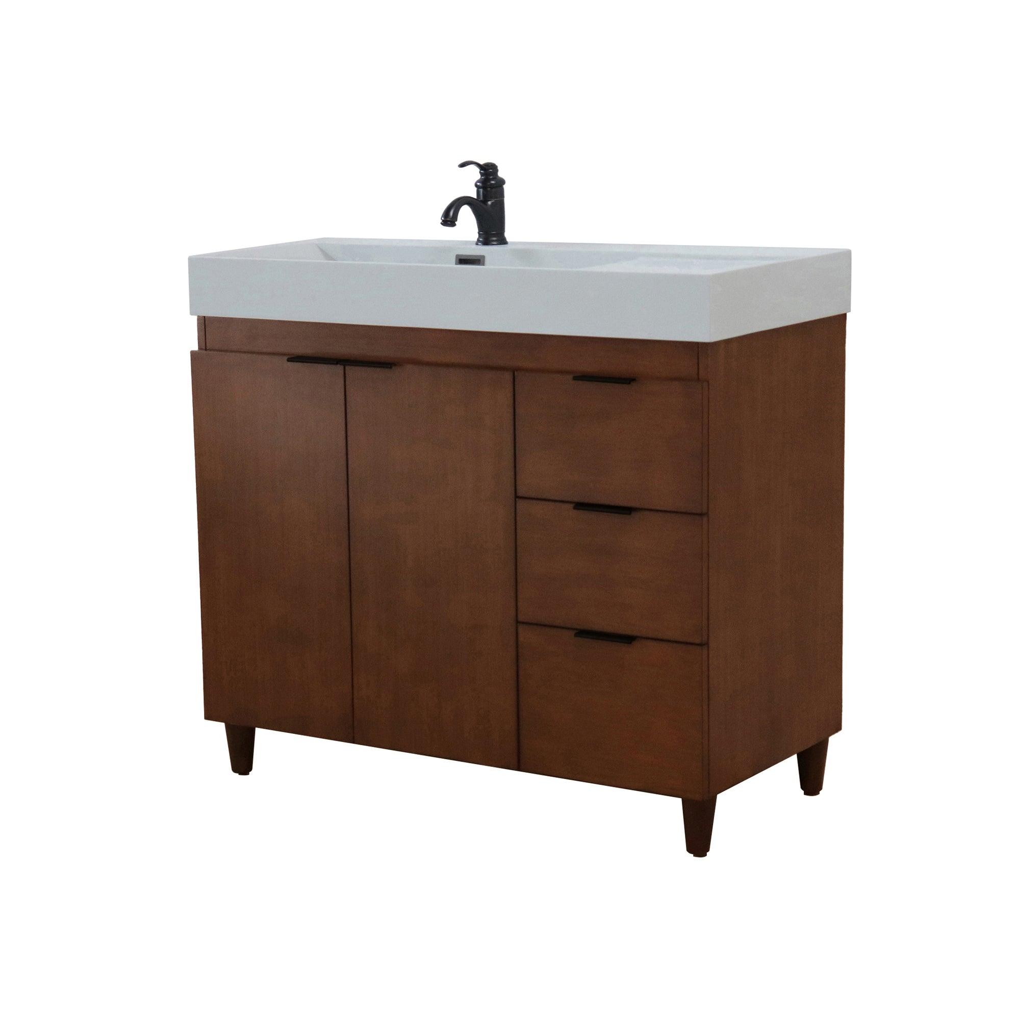 Walnut 39 in. Single Sink Freestanding Vanity, Light Gray  Composite Granite Sink Top, Matte Black Hardware