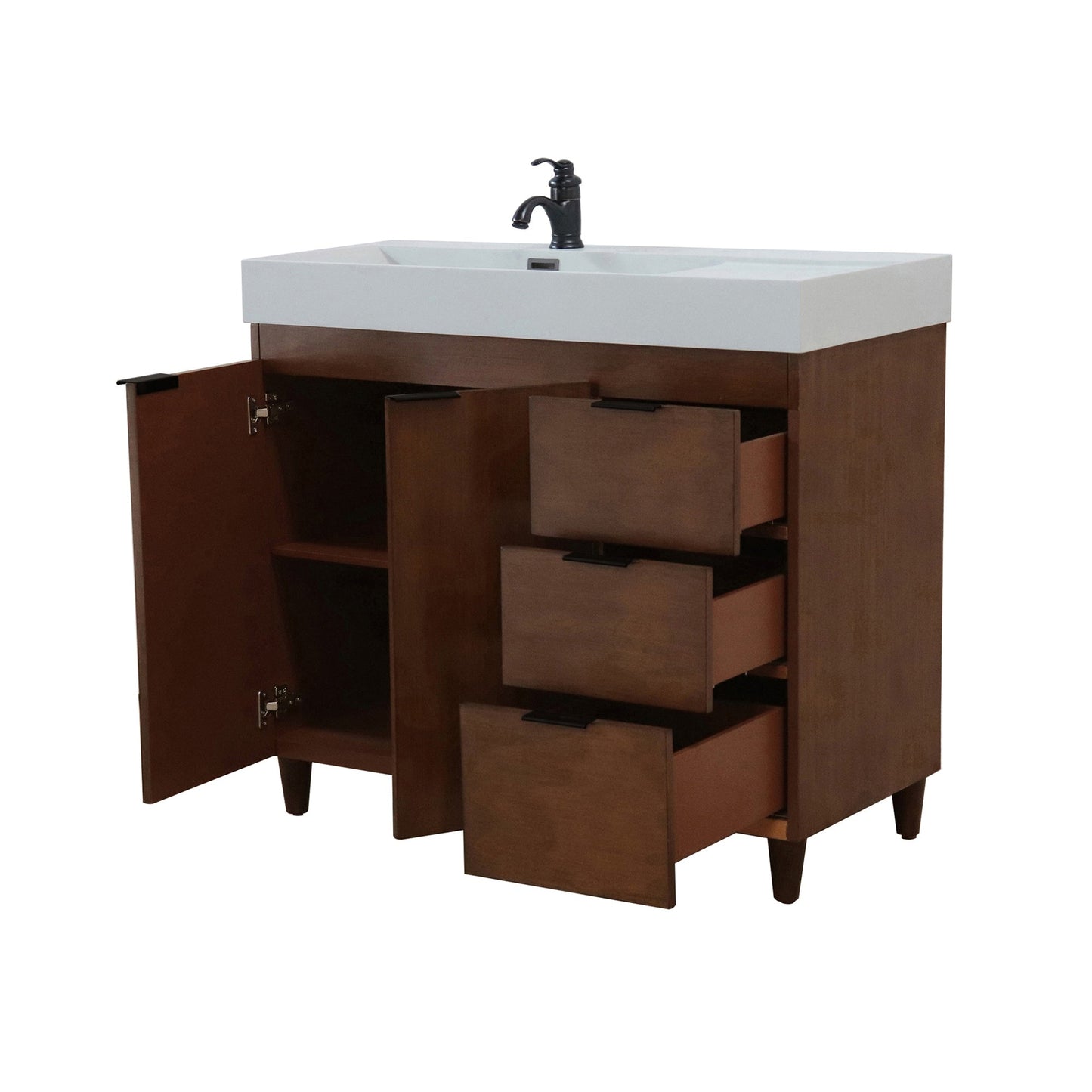 39 in. Single Sink Freestanding Vanity with Composite Granite Sink Top, Matte Black Hardware