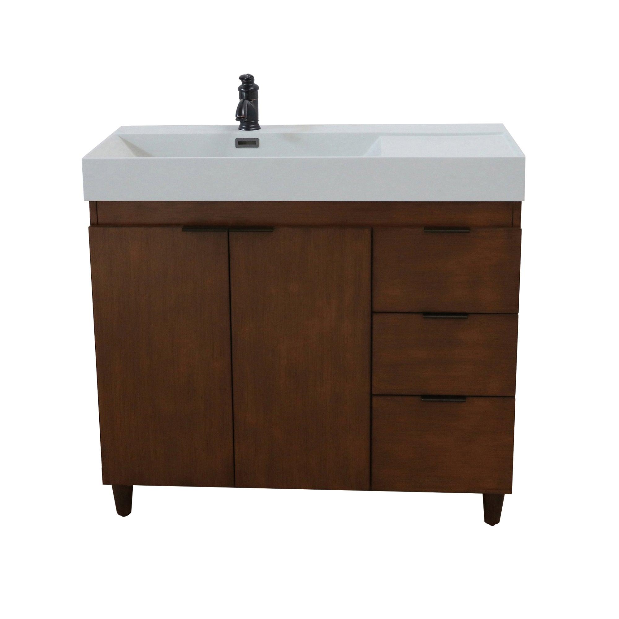 39 in. Single Sink Freestanding Vanity with Composite Granite Sink Top, Matte Black Hardware