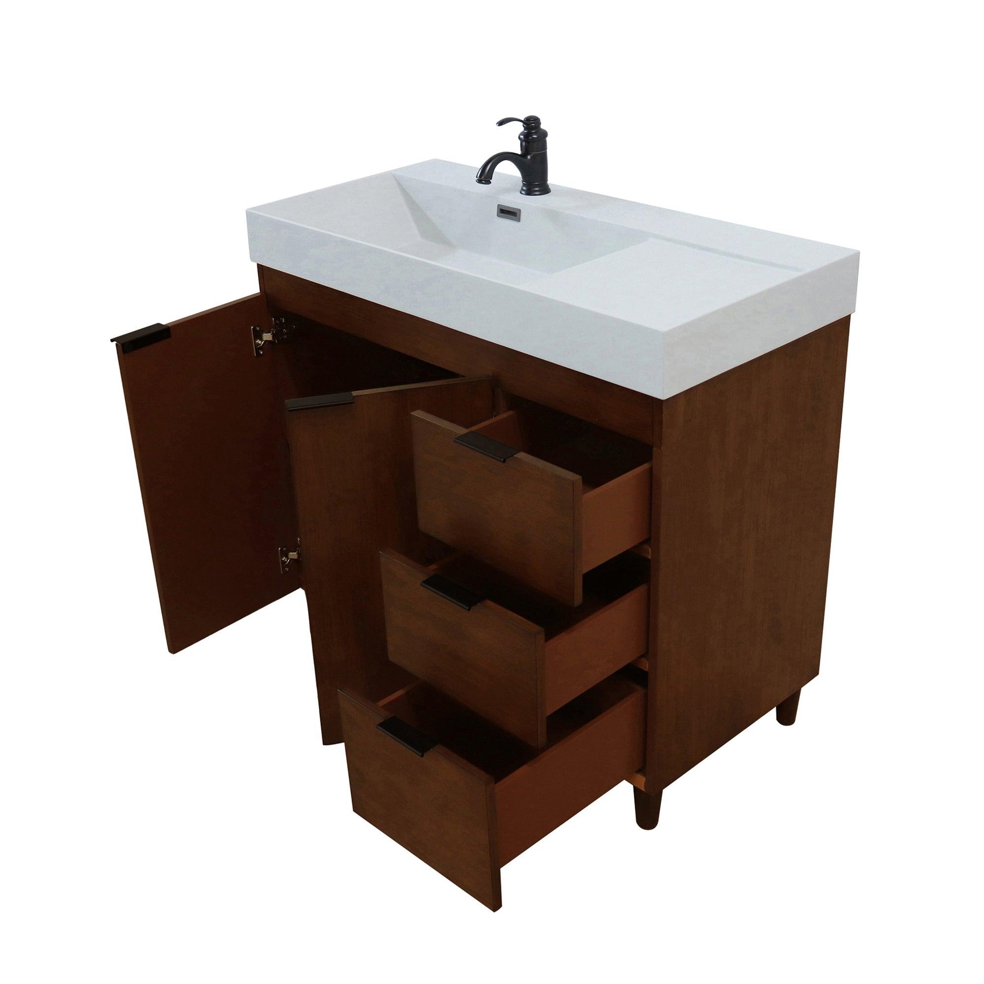 39 in. Single Sink Freestanding Vanity with Composite Granite Sink Top, Matte Black Hardware