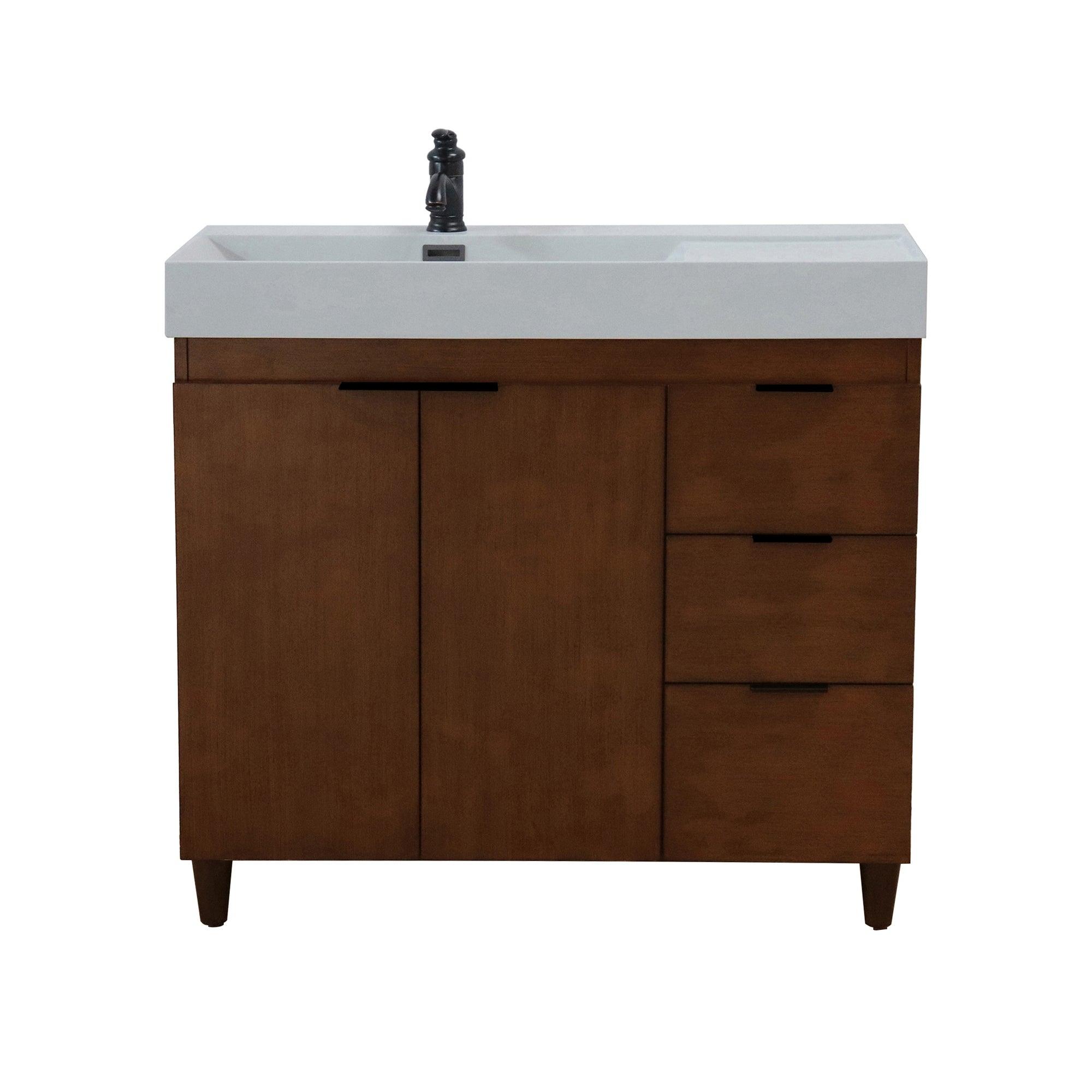 39 in. Single Sink Freestanding Vanity with Composite Granite Sink Top, Matte Black Hardware