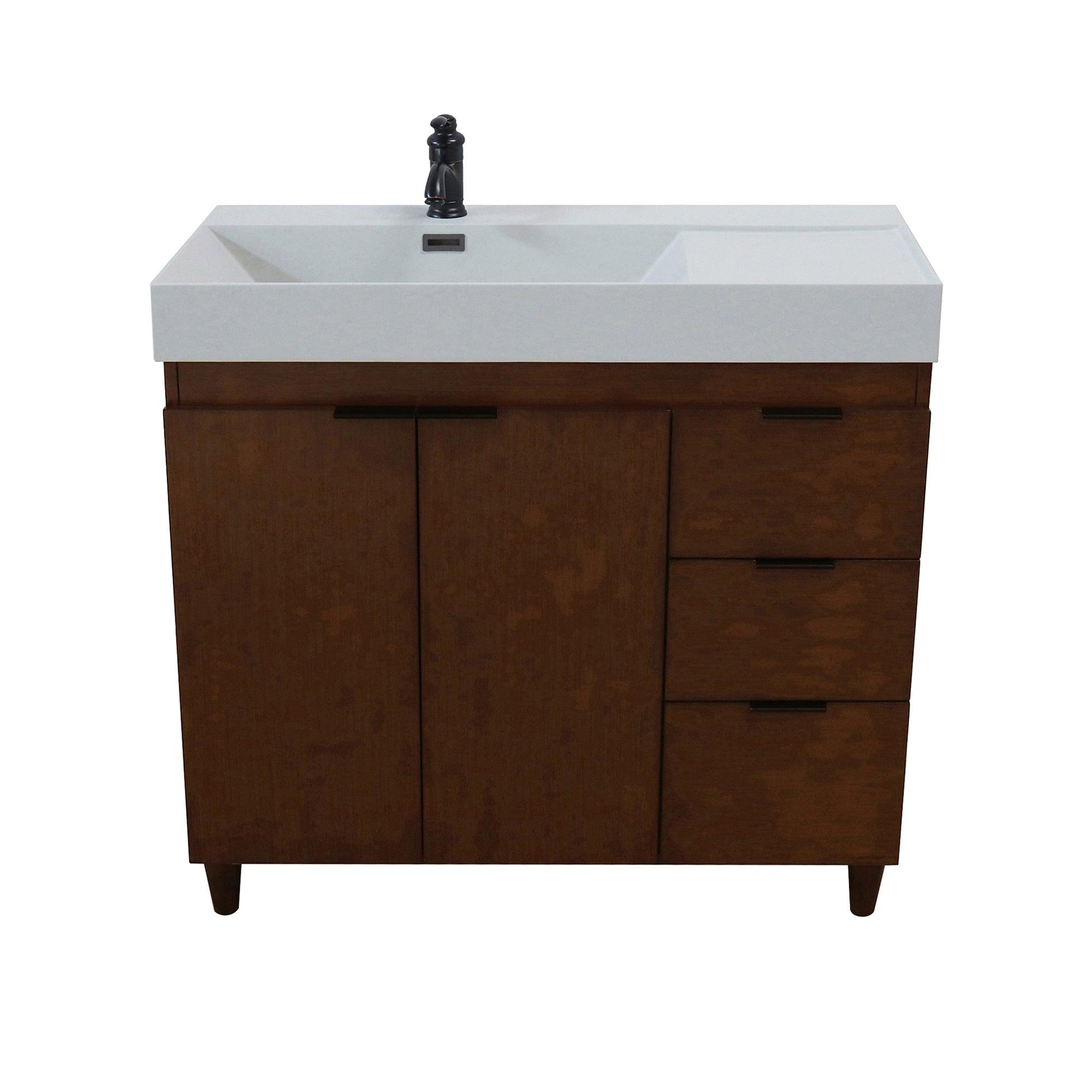 39 in. Single Sink Freestanding Vanity with Composite Granite Sink Top, Matte Black Hardware