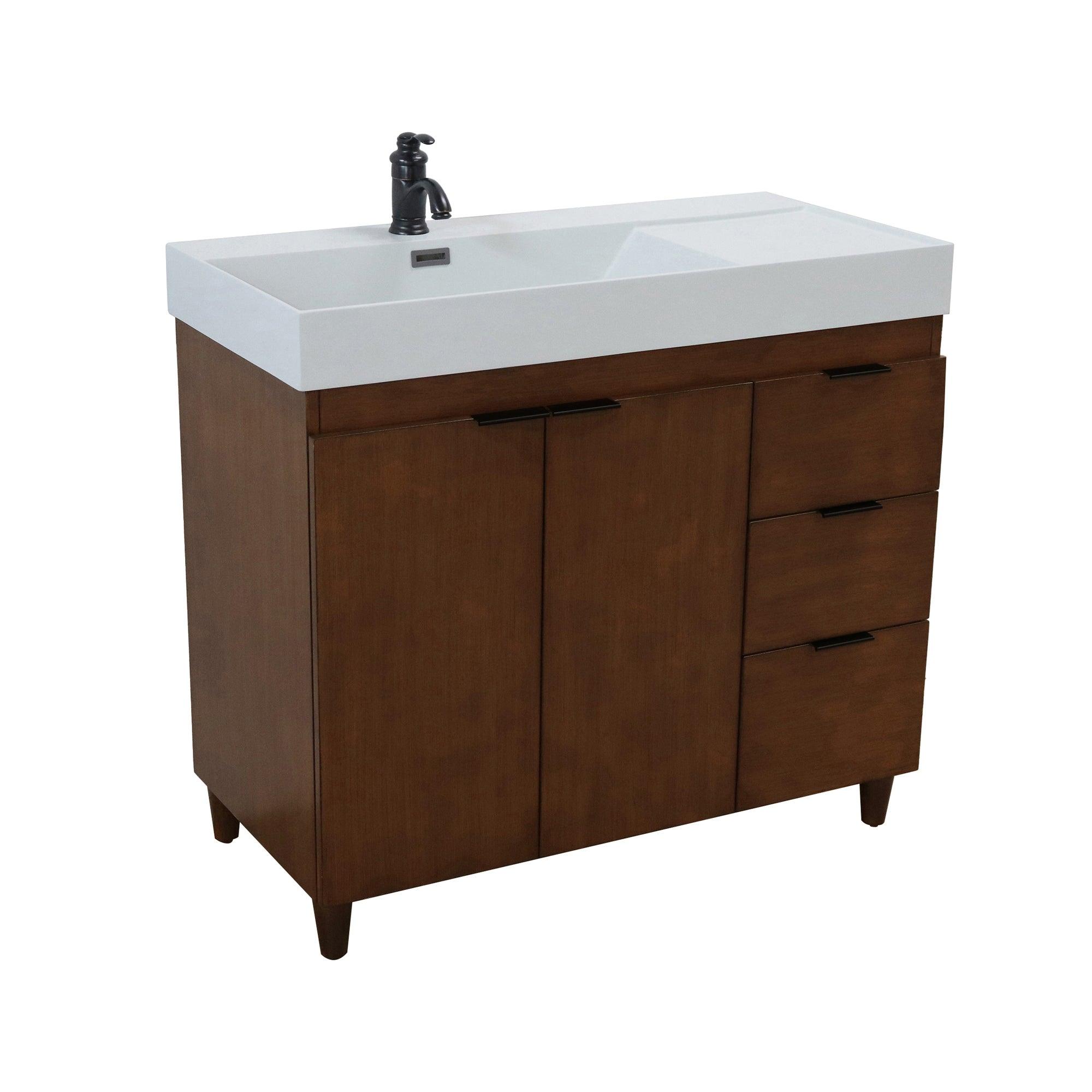 39 in. Single Sink Freestanding Vanity with Composite Granite Sink Top, Matte Black Hardware