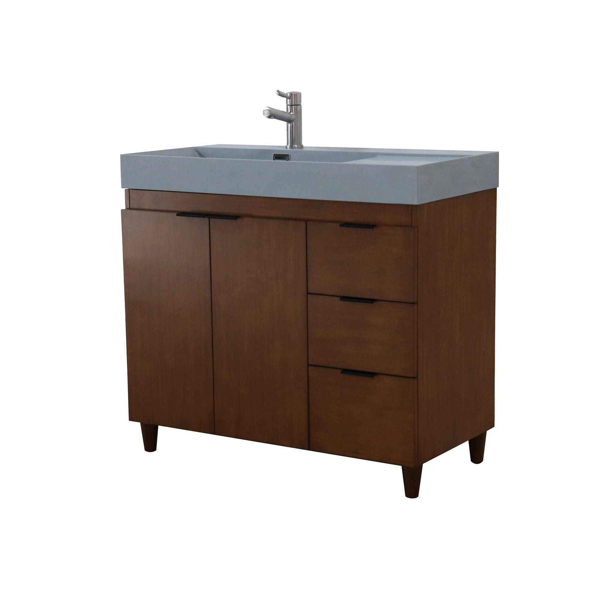 39 in. Single Sink Freestanding Vanity with Composite Granite Sink Top, Matte Black Hardware