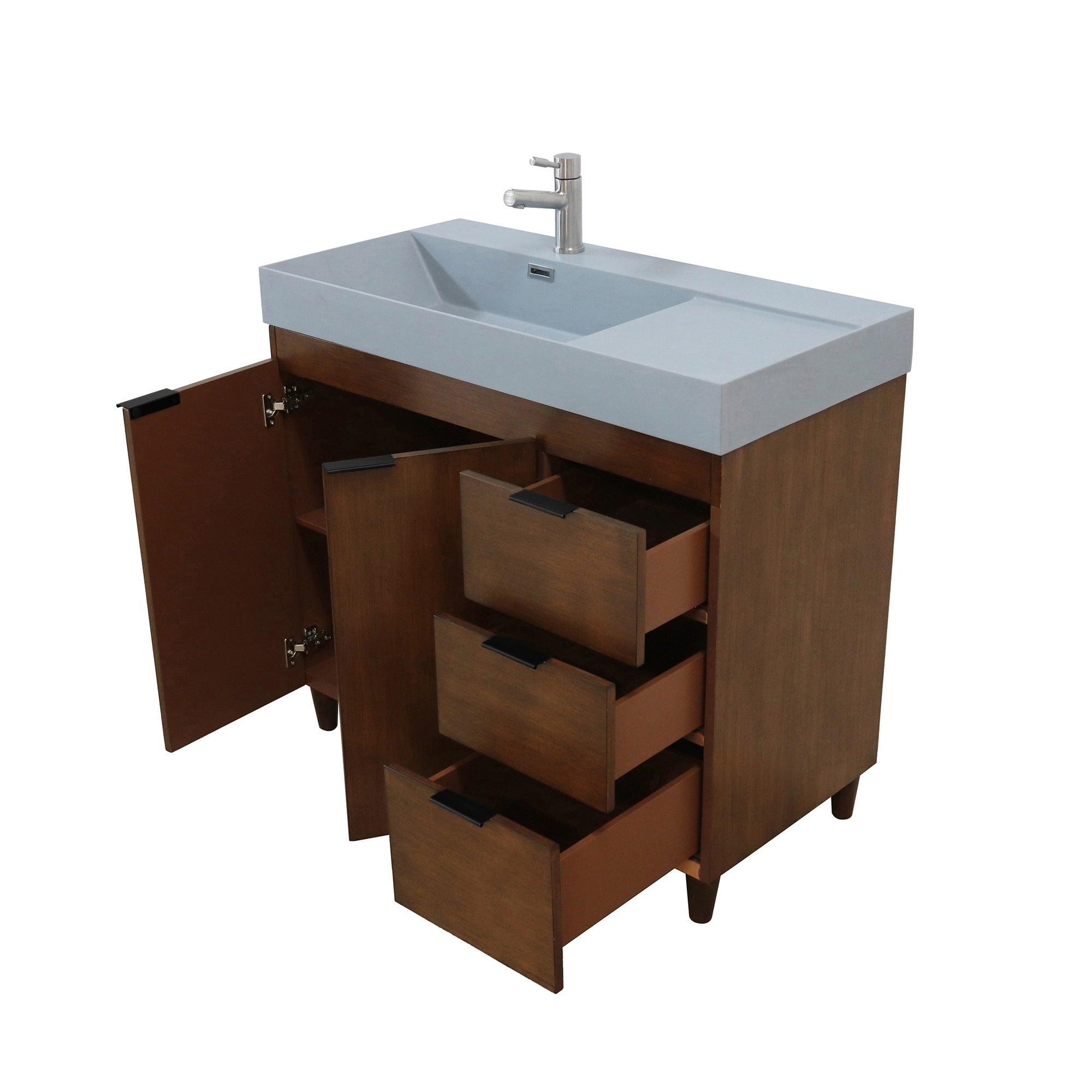 39 in. Single Sink Freestanding Vanity with Composite Granite Sink Top, Matte Black Hardware