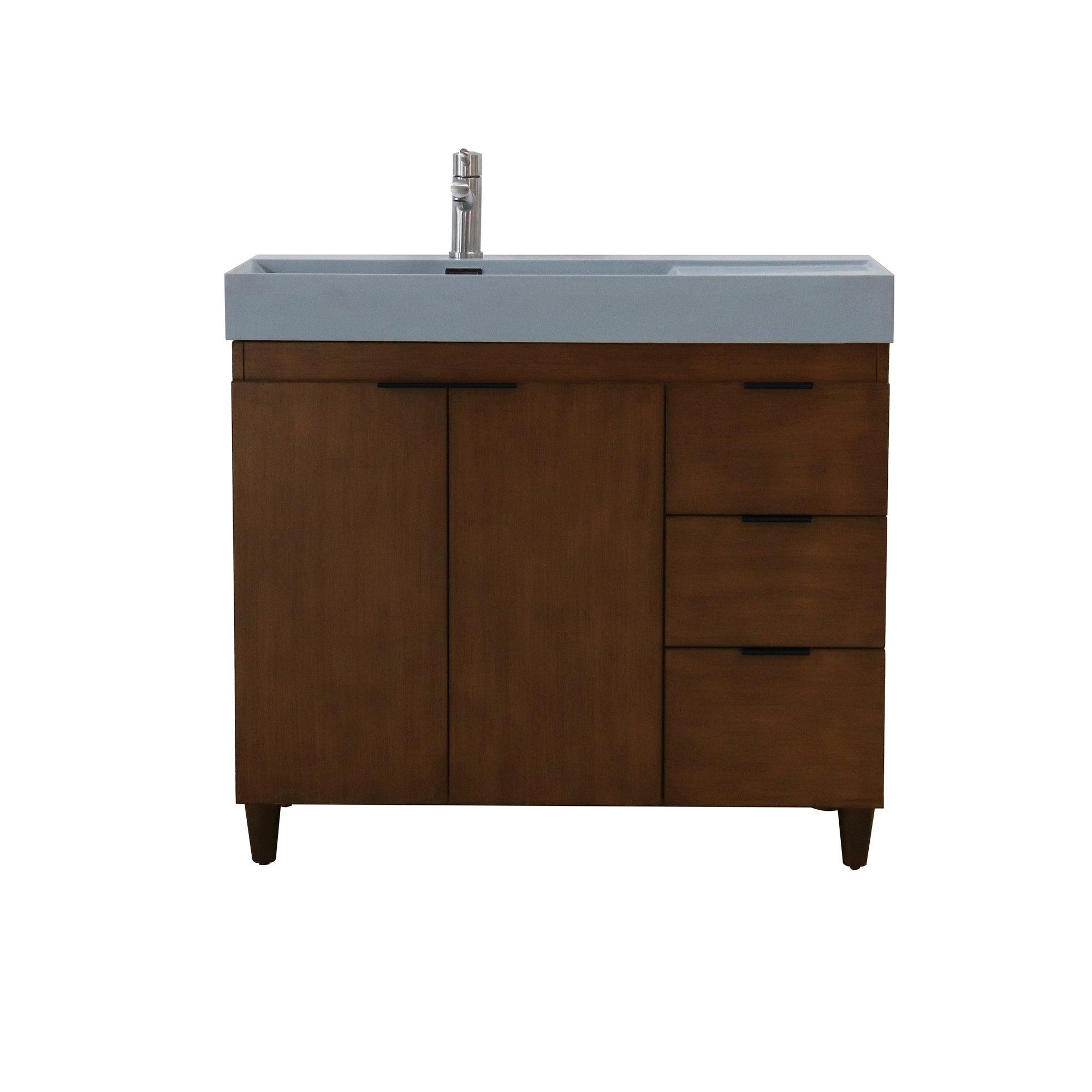 39 in. Single Sink Freestanding Vanity with Composite Granite Sink Top, Matte Black Hardware