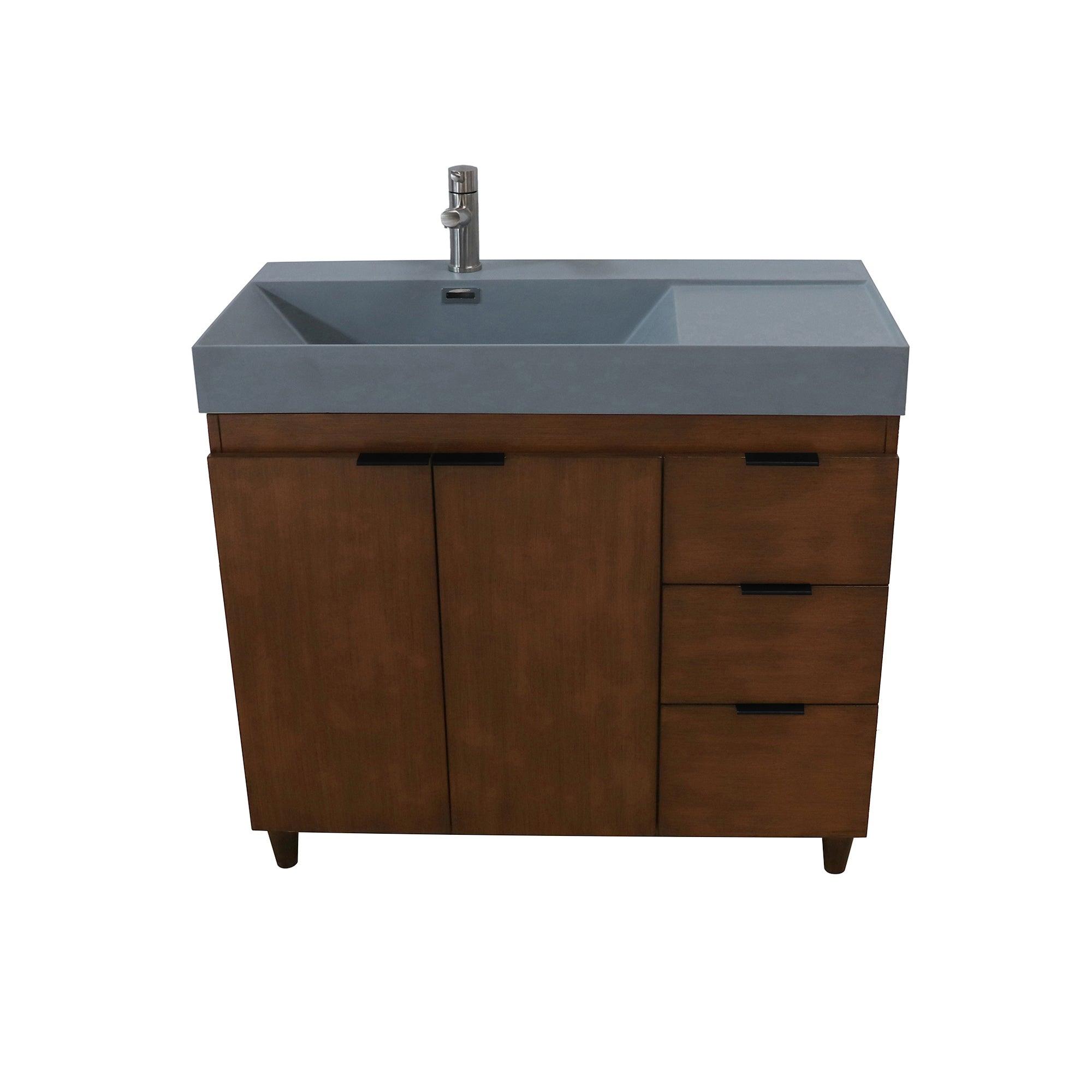 39 in. Single Sink Freestanding Vanity with Composite Granite Sink Top, Matte Black Hardware