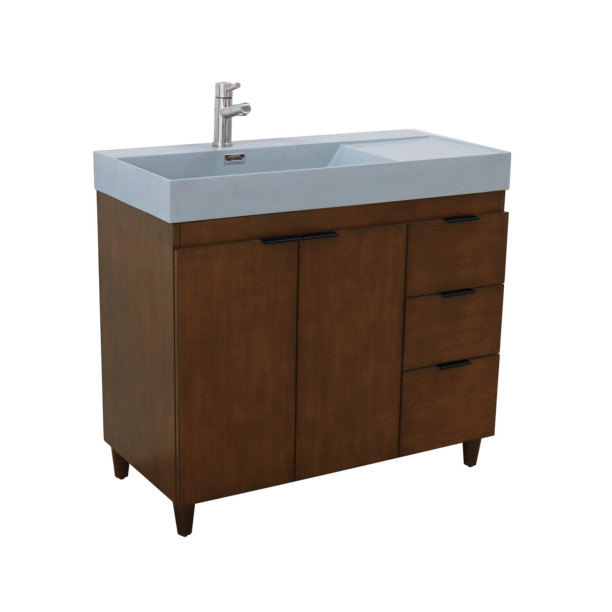 39 in. Single Sink Freestanding Vanity with Composite Granite Sink Top, Matte Black Hardware