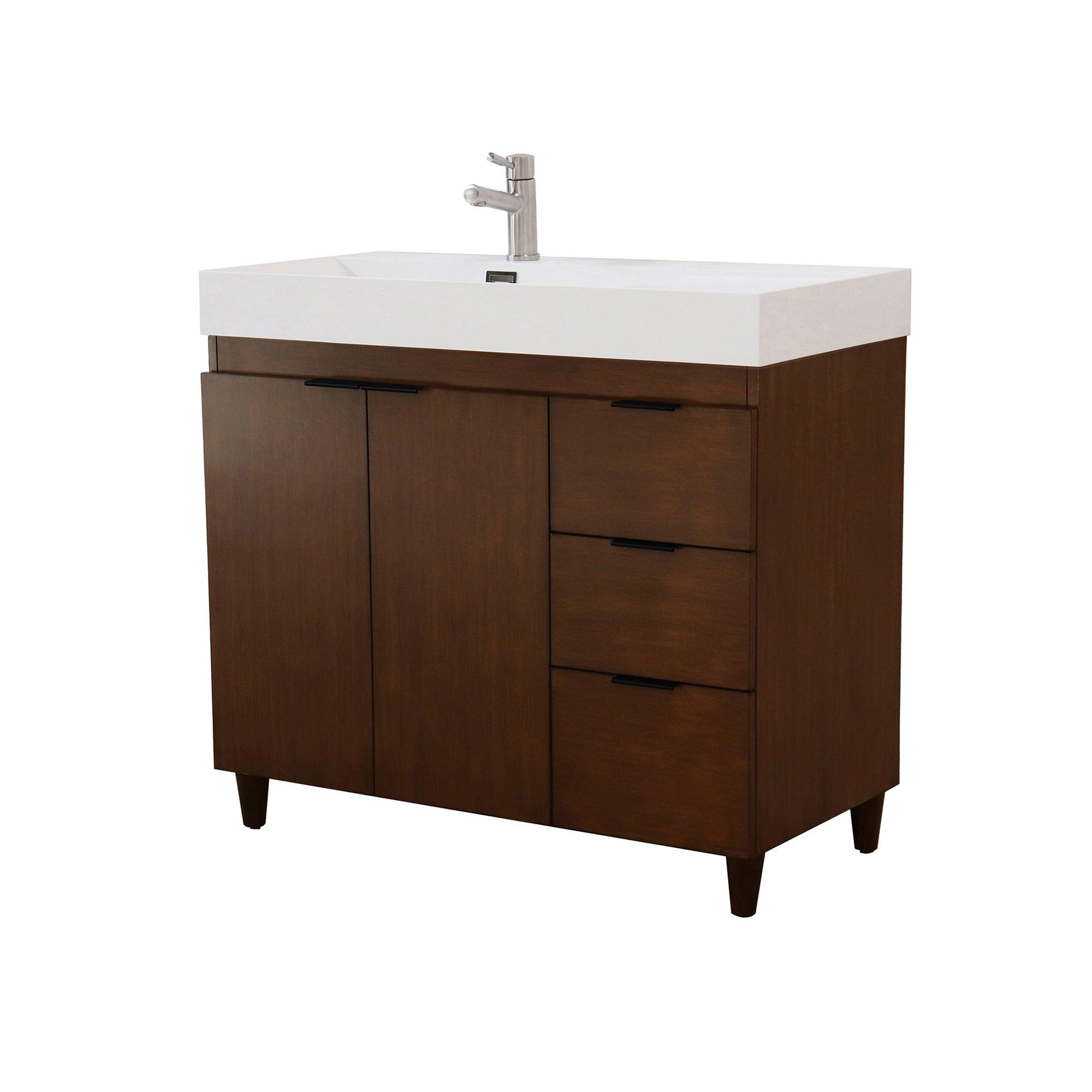 39 in. Single Sink Freestanding Vanity with Composite Granite Sink Top, Matte Black Hardware
