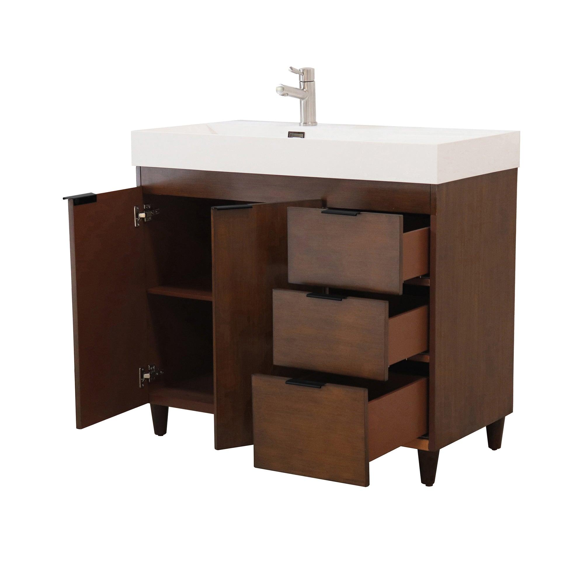 39 in. Single Sink Freestanding Vanity with Composite Granite Sink Top, Matte Black Hardware