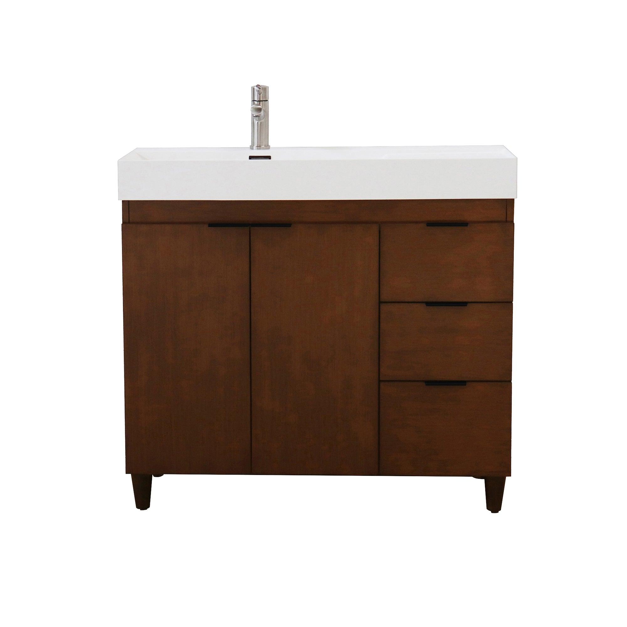39 in. Single Sink Freestanding Vanity with Composite Granite Sink Top, Matte Black Hardware