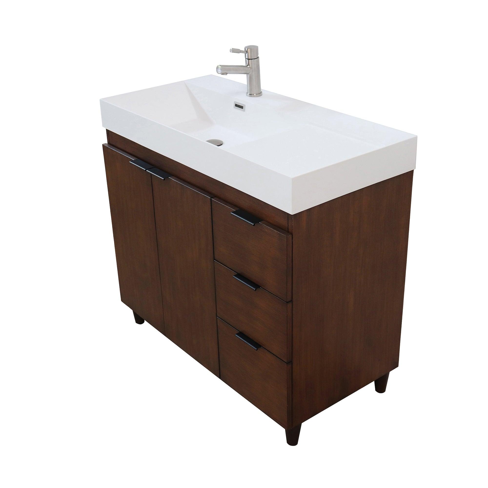 39 in. Single Sink Freestanding Vanity with Composite Granite Sink Top, Matte Black Hardware