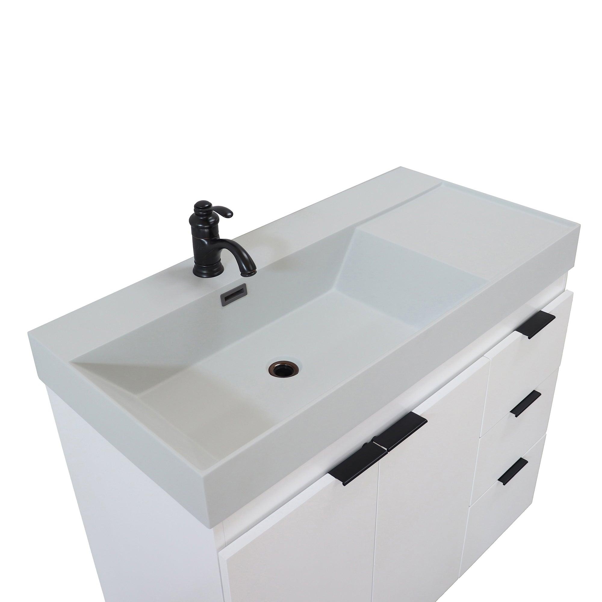 39 in. Single Sink Freestanding Vanity with Composite Granite Sink Top, Matte Black Hardware