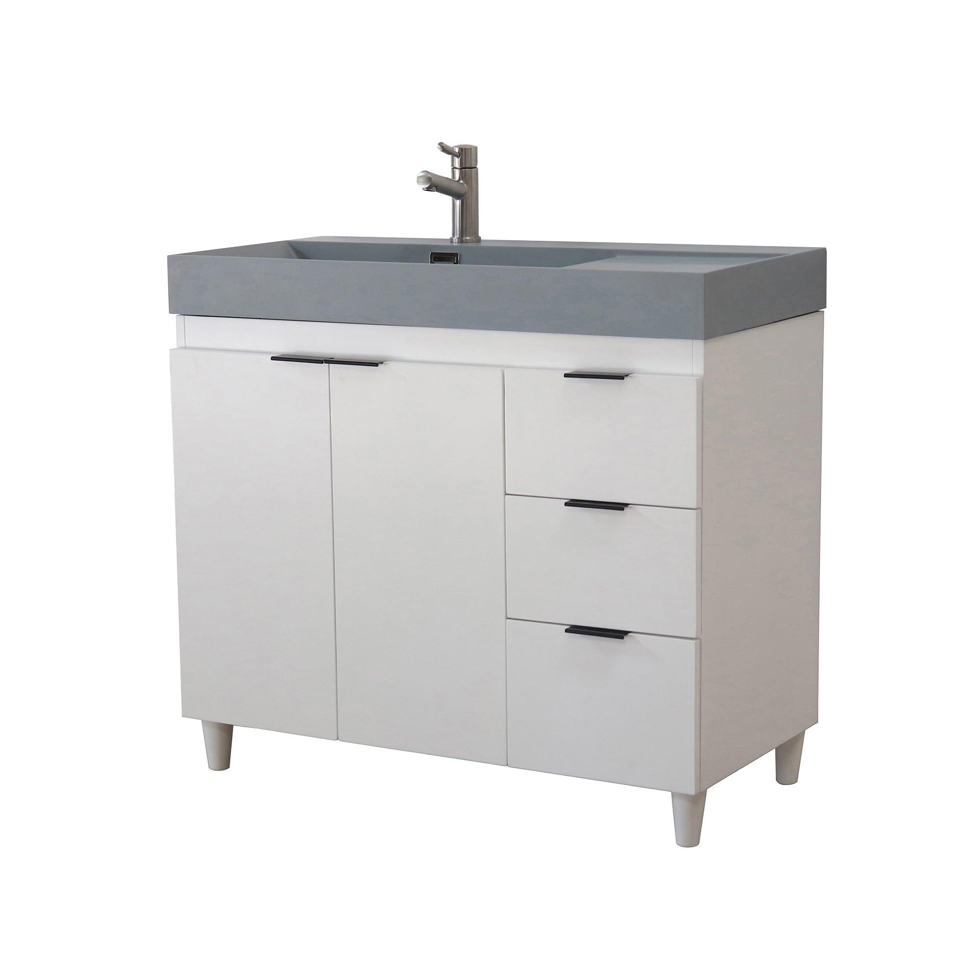 39 in. Single Sink Freestanding Vanity with Composite Granite Sink Top, Matte Black Hardware