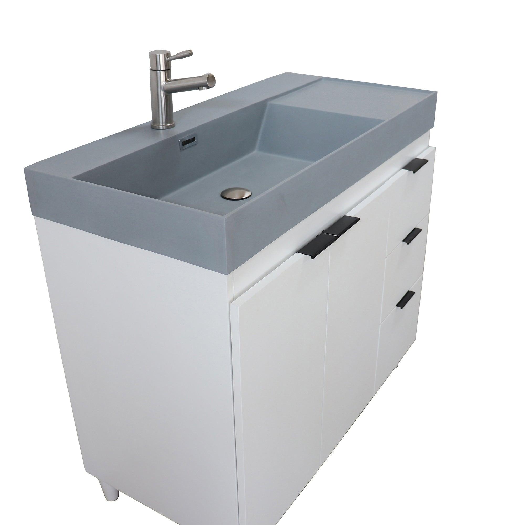 White 39 in. Single Sink Freestanding Vanity, Dark Gray  Composite Granite Sink Top, Matte Black Hardware