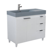 Load image into Gallery viewer, White 39 in. Single Sink Freestanding Vanity, Dark Gray  Composite Granite Sink Top, Matte Black Hardware
