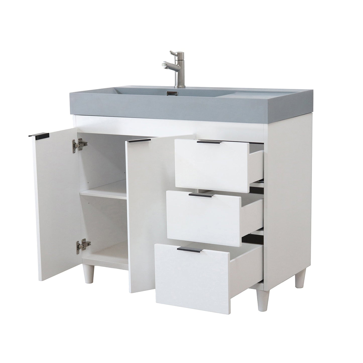 39 in. Single Sink Freestanding Vanity with Composite Granite Sink Top, Matte Black Hardware