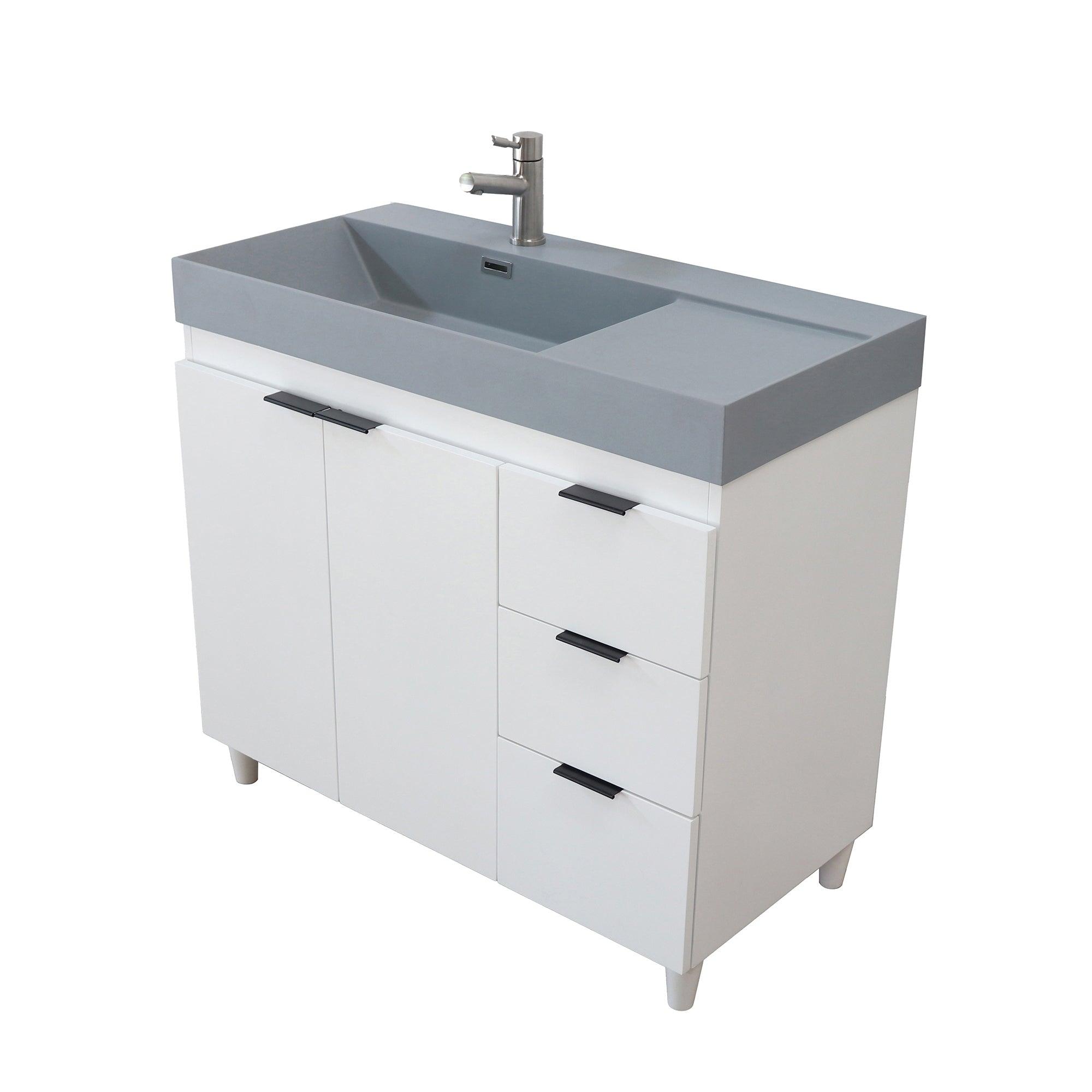 39 in. Single Sink Freestanding Vanity with Composite Granite Sink Top, Matte Black Hardware