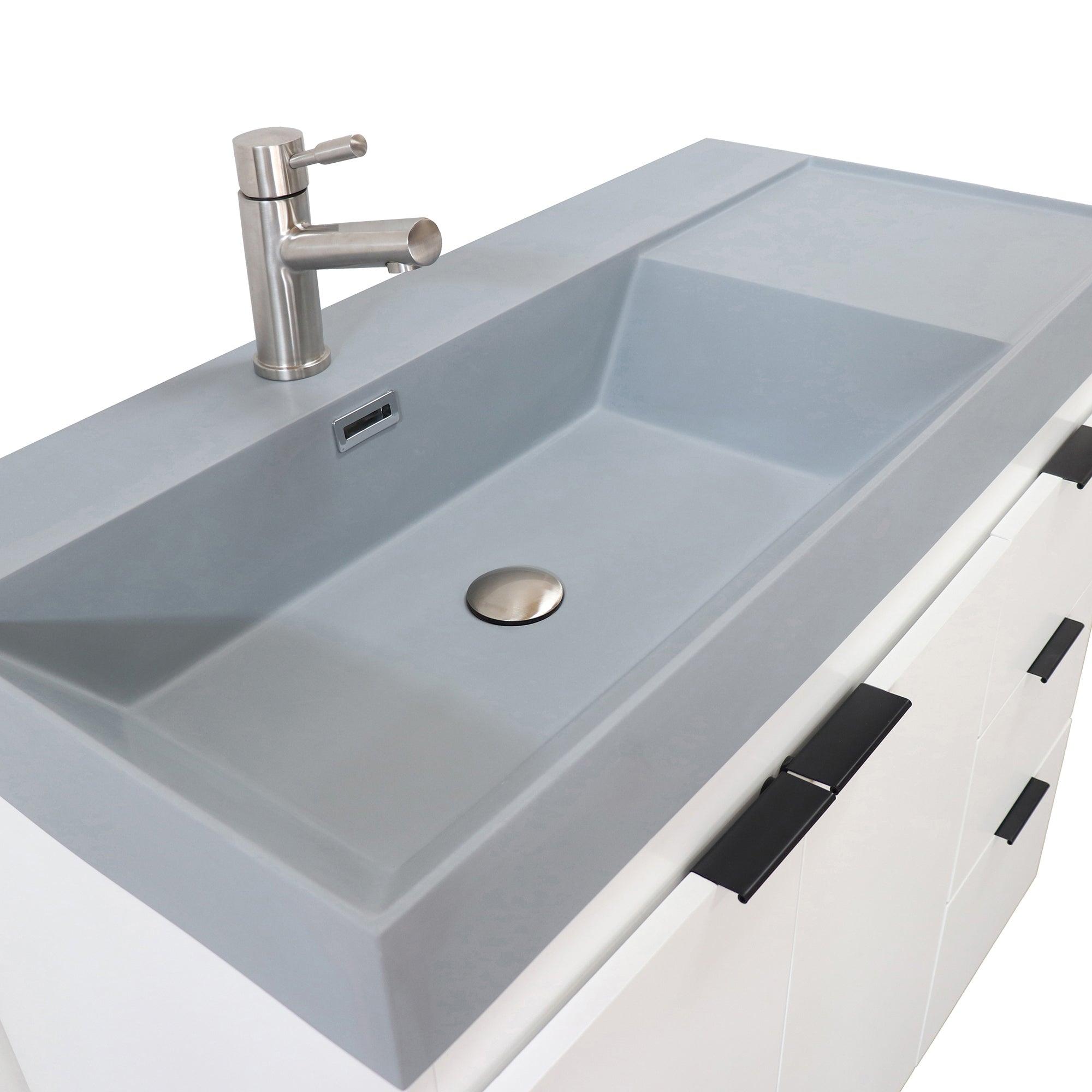 White 39 in. Single Sink Freestanding Vanity, Dark Gray  Composite Granite Sink Top, Matte Black Hardware