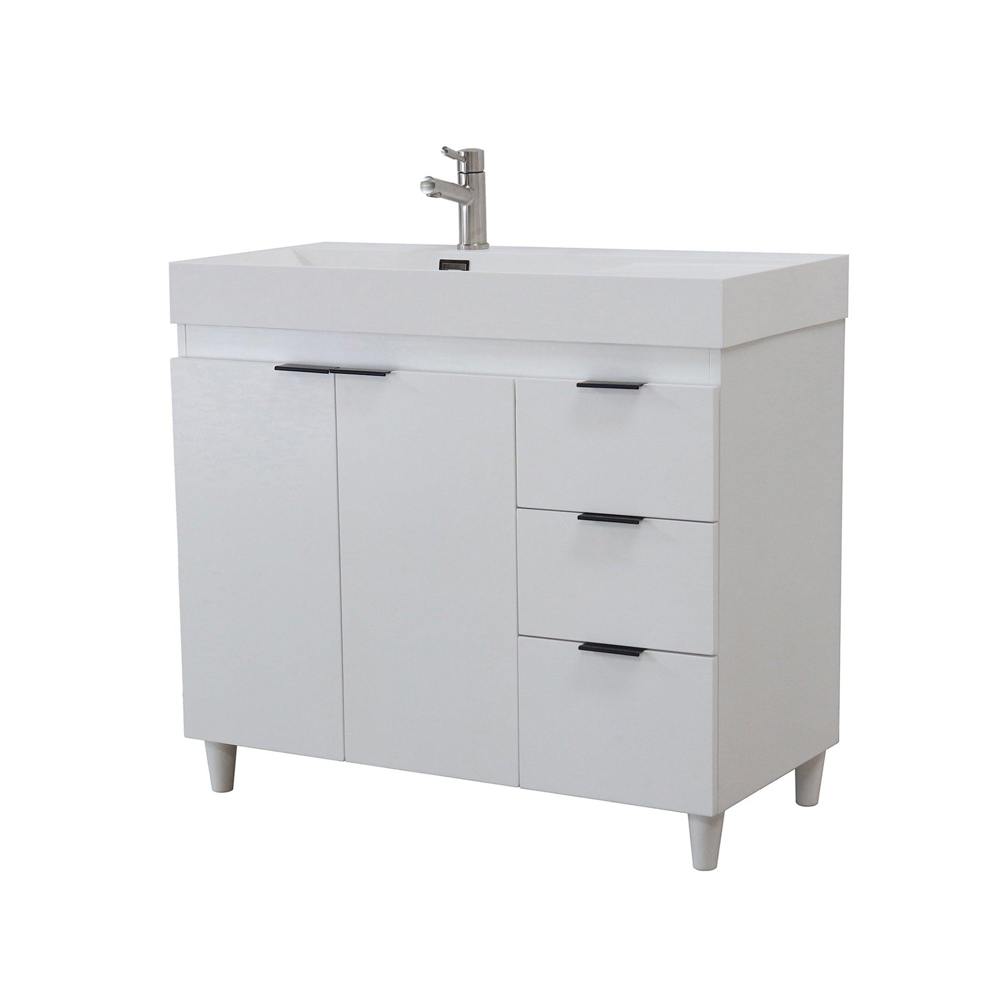 White 39 in. Single Sink Freestanding Vanity, White Composite Granite Sink Top, Matte Black Hardware