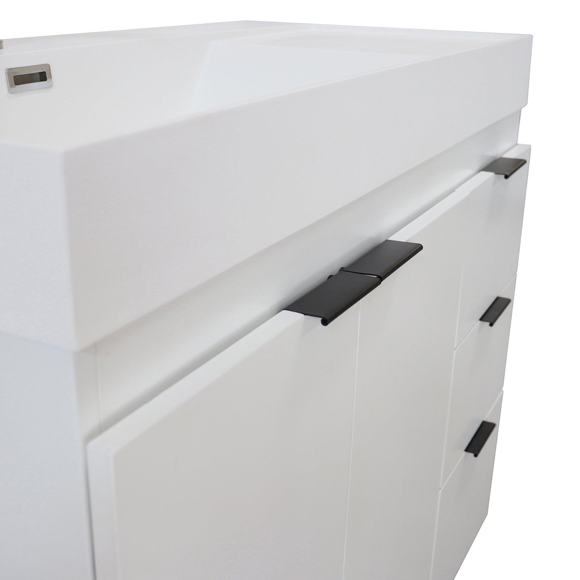 White 39 in. Single Sink Freestanding Vanity, White Composite Granite Sink Top, Matte Black Hardware