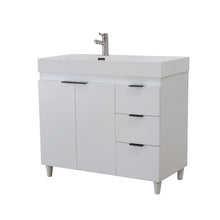 Load image into Gallery viewer, White 39 in. Single Sink Freestanding Vanity, White Composite Granite Sink Top, Matte Black Hardware
