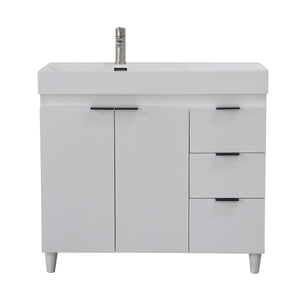 White 39 in. Single Sink Freestanding Vanity, White Composite Granite Sink Top, Matte Black Hardware