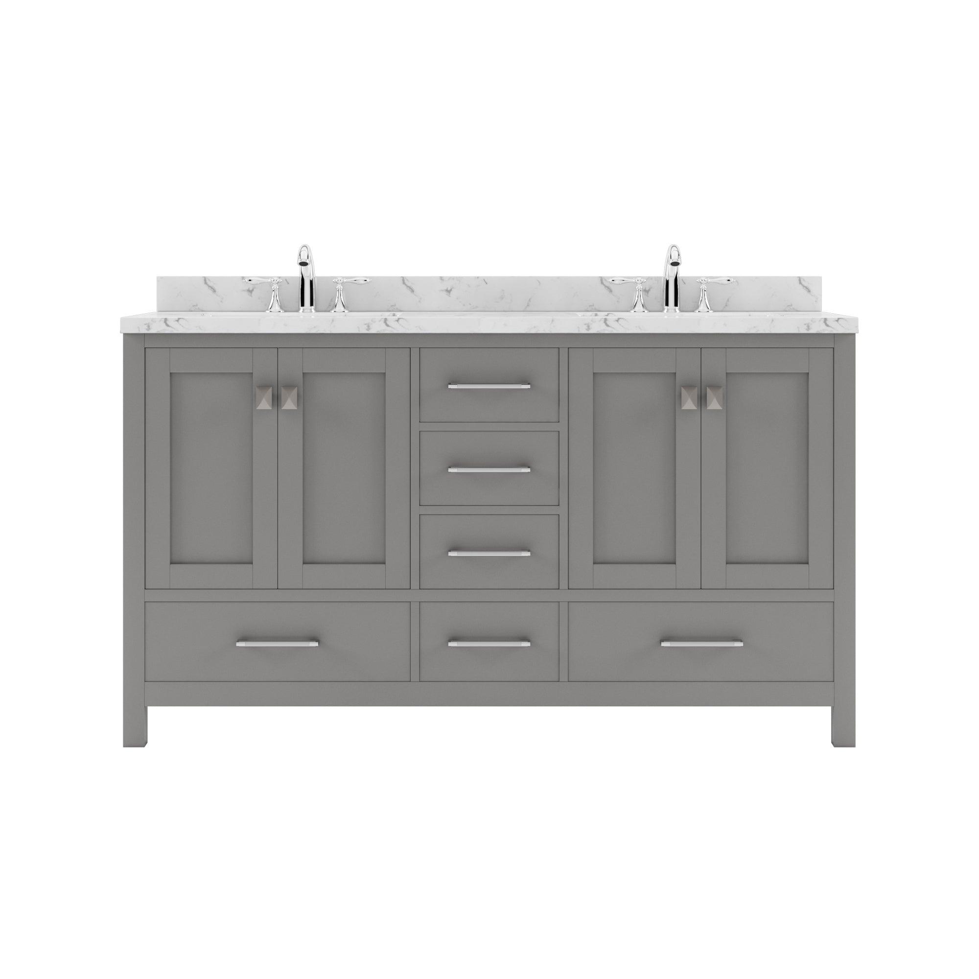 Caroline Avenue 60" Double Bath Vanity Set with Cultured Marble Quartz Top & Rectangular Double Centered Basin