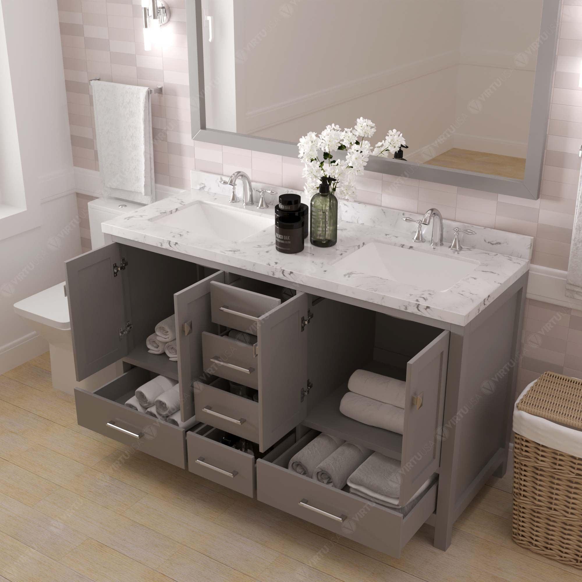 Caroline Avenue 60" Double Bath Vanity Set with Cultured Marble Quartz Top & Rectangular Double Centered Basin