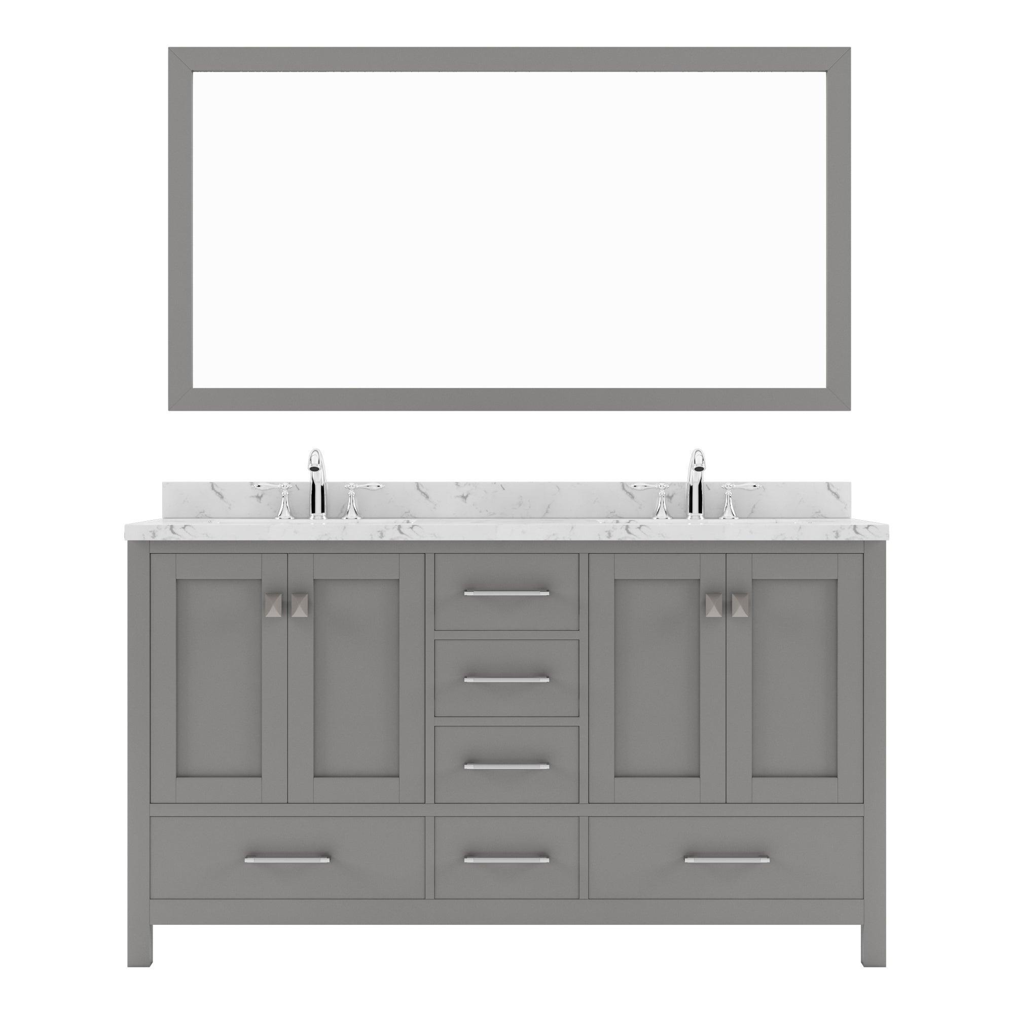 Caroline Avenue 60" Double Bath Vanity Set with Cultured Marble Quartz Top & Rectangular Double Centered Basin