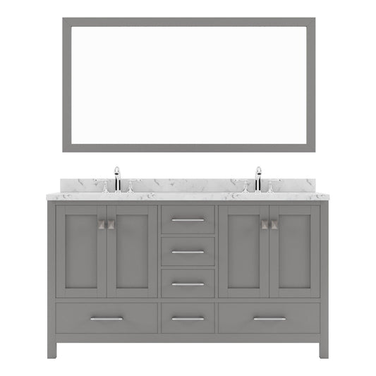 Caroline Avenue 60" Double Bath Vanity Set with Cultured Marble Quartz Top & Rectangular Double Centered Basin