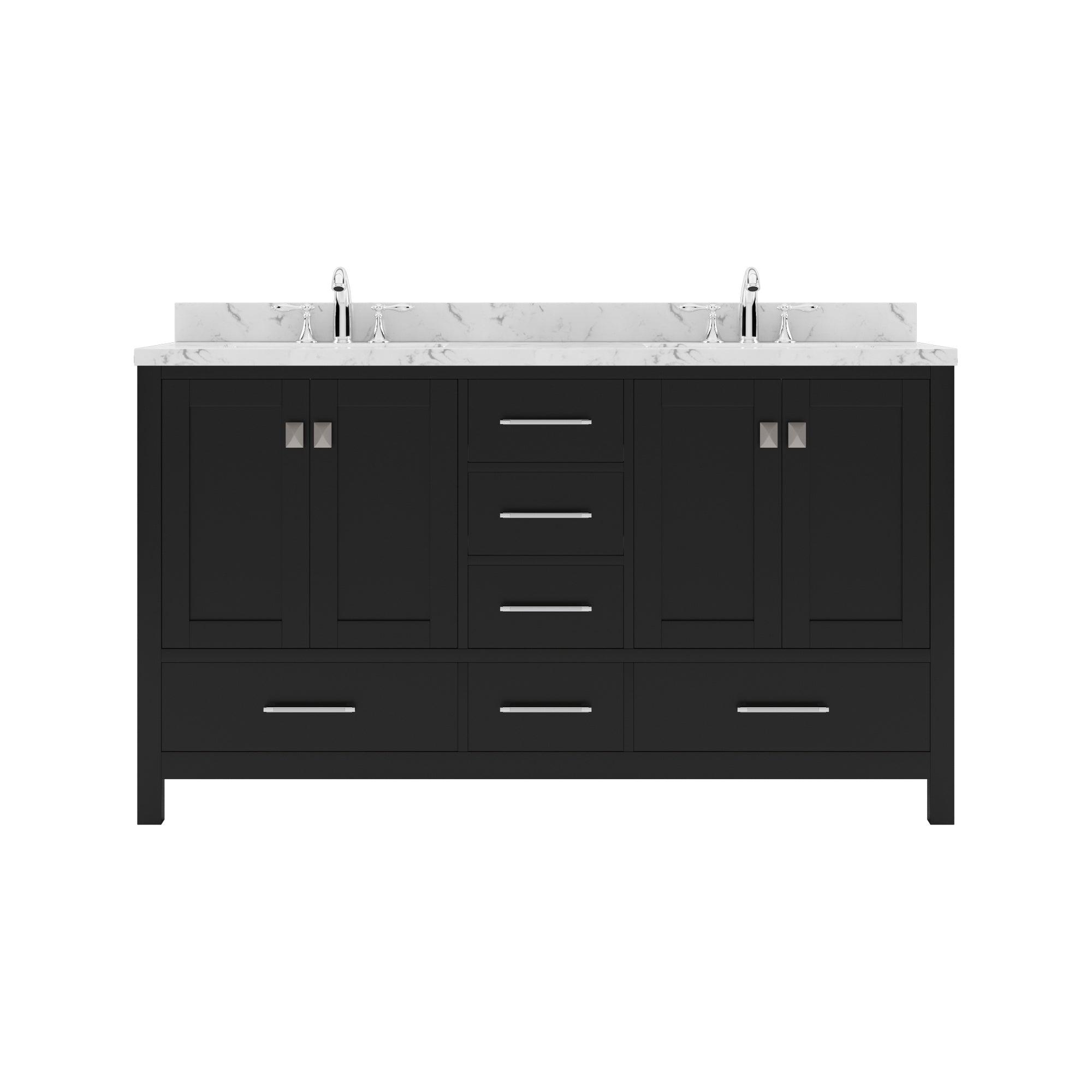 Caroline Avenue 60" Double Bath Vanity Set with Cultured Marble Quartz Top & Rectangular Double Centered Basin