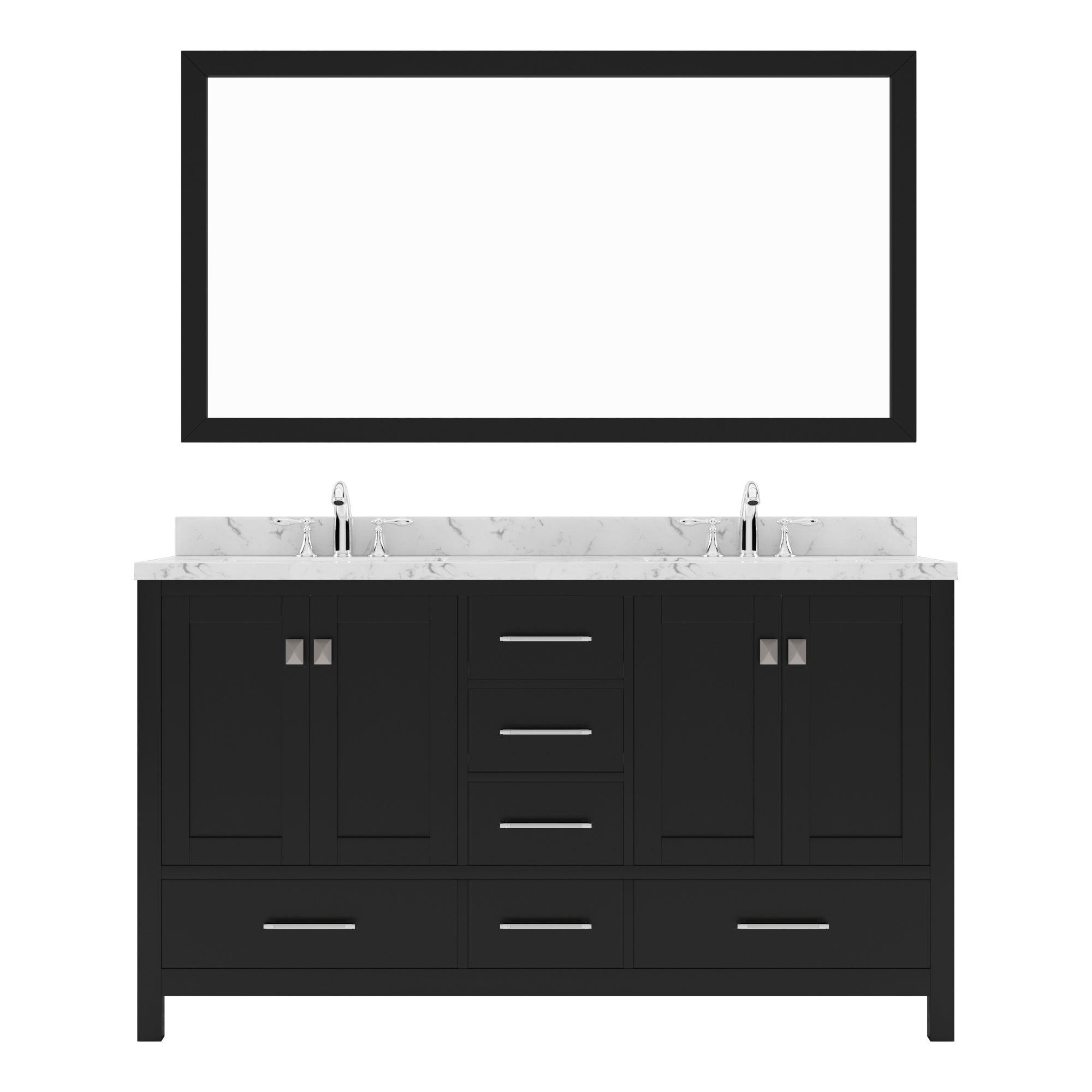 Caroline Avenue 60" Double Bath Vanity Set with Cultured Marble Quartz Top & Rectangular Double Centered Basin