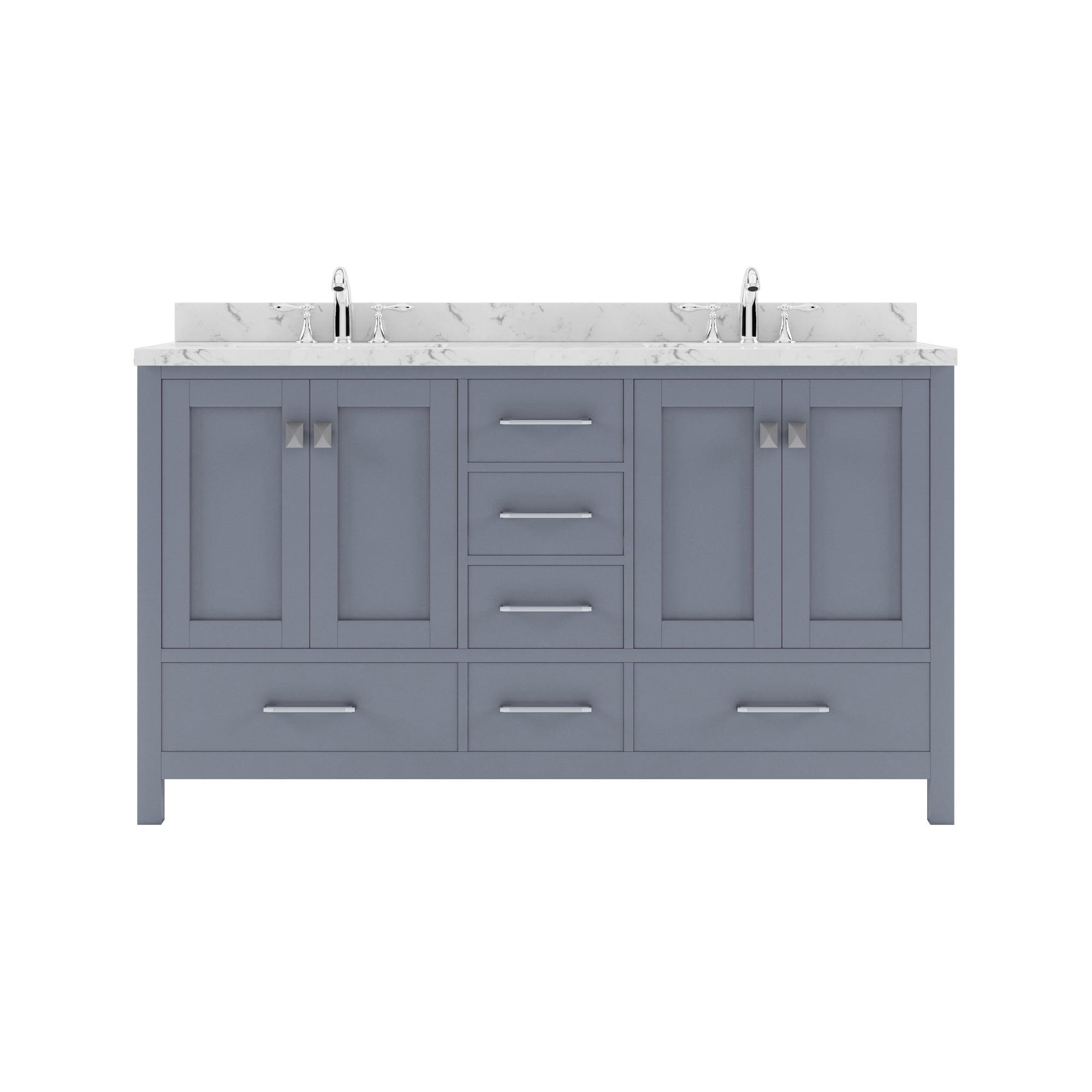 Caroline Avenue 60" Double Bath Vanity Set with Cultured Marble Quartz Top & Rectangular Double Centered Basin