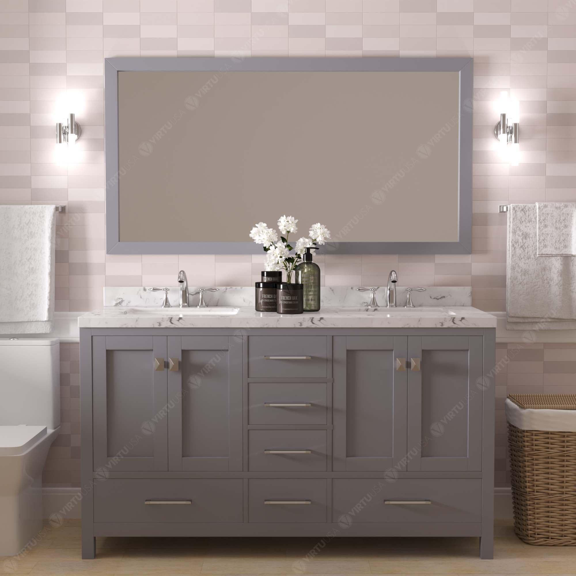 Caroline Avenue 60" Double Bath Vanity Set with Cultured Marble Quartz Top & Rectangular Double Centered Basin