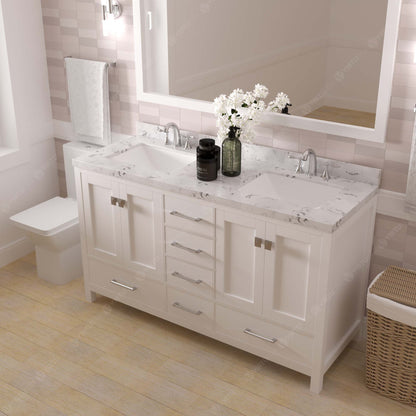 Caroline Avenue 60" Double Bath Vanity Set with Cultured Marble Quartz Top & Rectangular Double Centered Basin