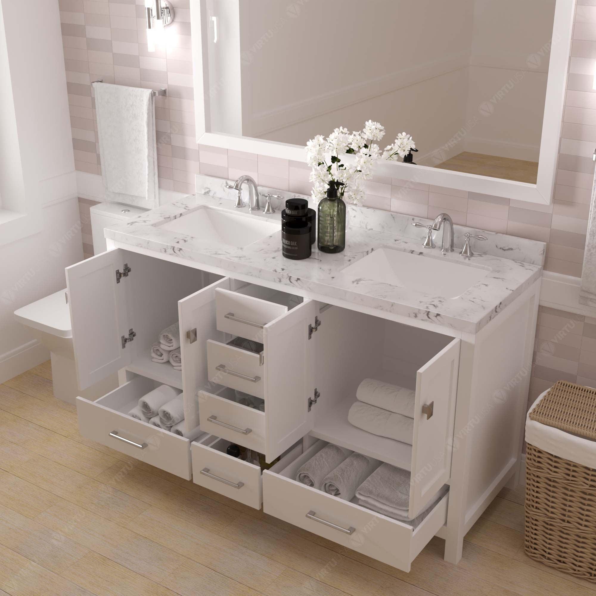 Caroline Avenue 60" Double Bath Vanity Set with Cultured Marble Quartz Top & Rectangular Double Centered Basin