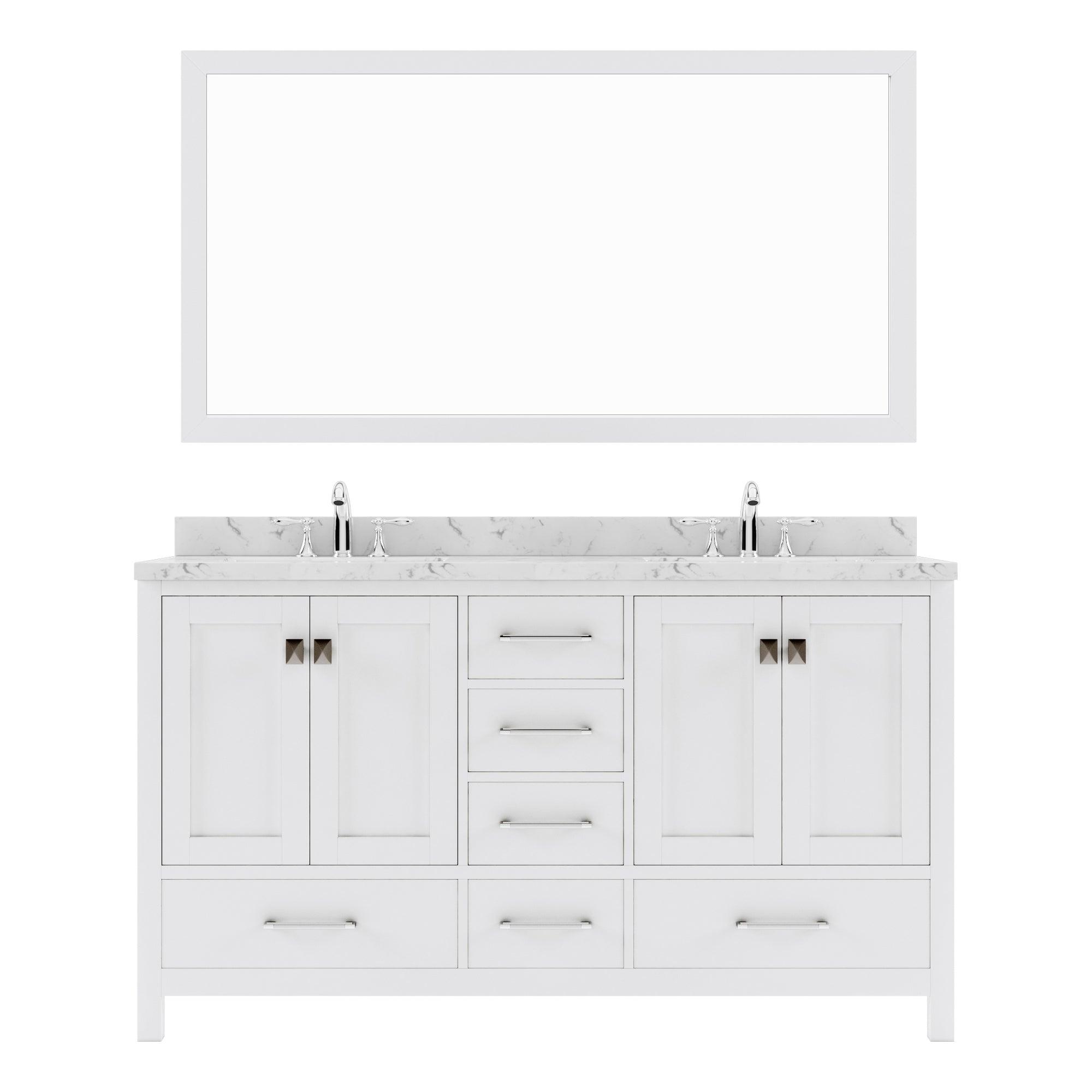Caroline Avenue 60" Double Bath Vanity Set with Cultured Marble Quartz Top & Rectangular Double Centered Basin