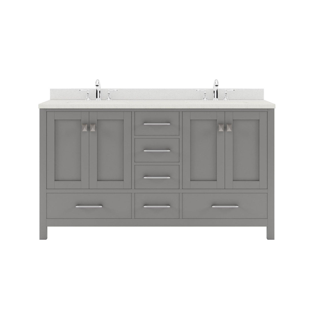 GD-50060-DWQRO-CG Cashmere Gray Caroline Avenue 60" Double Bath Vanity Set with Dazzle White Quartz Top & Oval Double Centered Basin, Mirror
