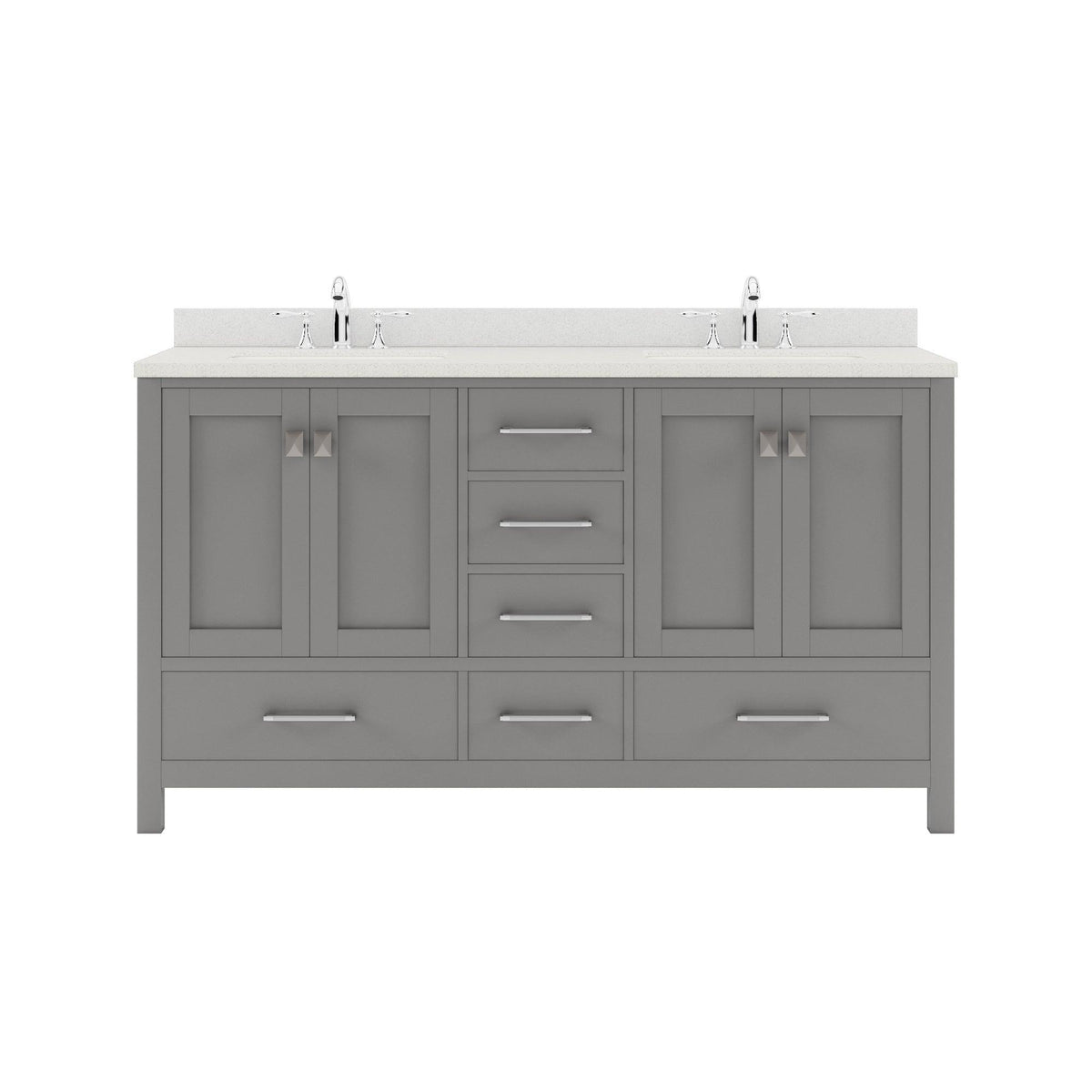 GD-50060-DWQRO-CG Cashmere Gray Caroline Avenue 60" Double Bath Vanity Set with Dazzle White Quartz Top & Oval Double Centered Basin